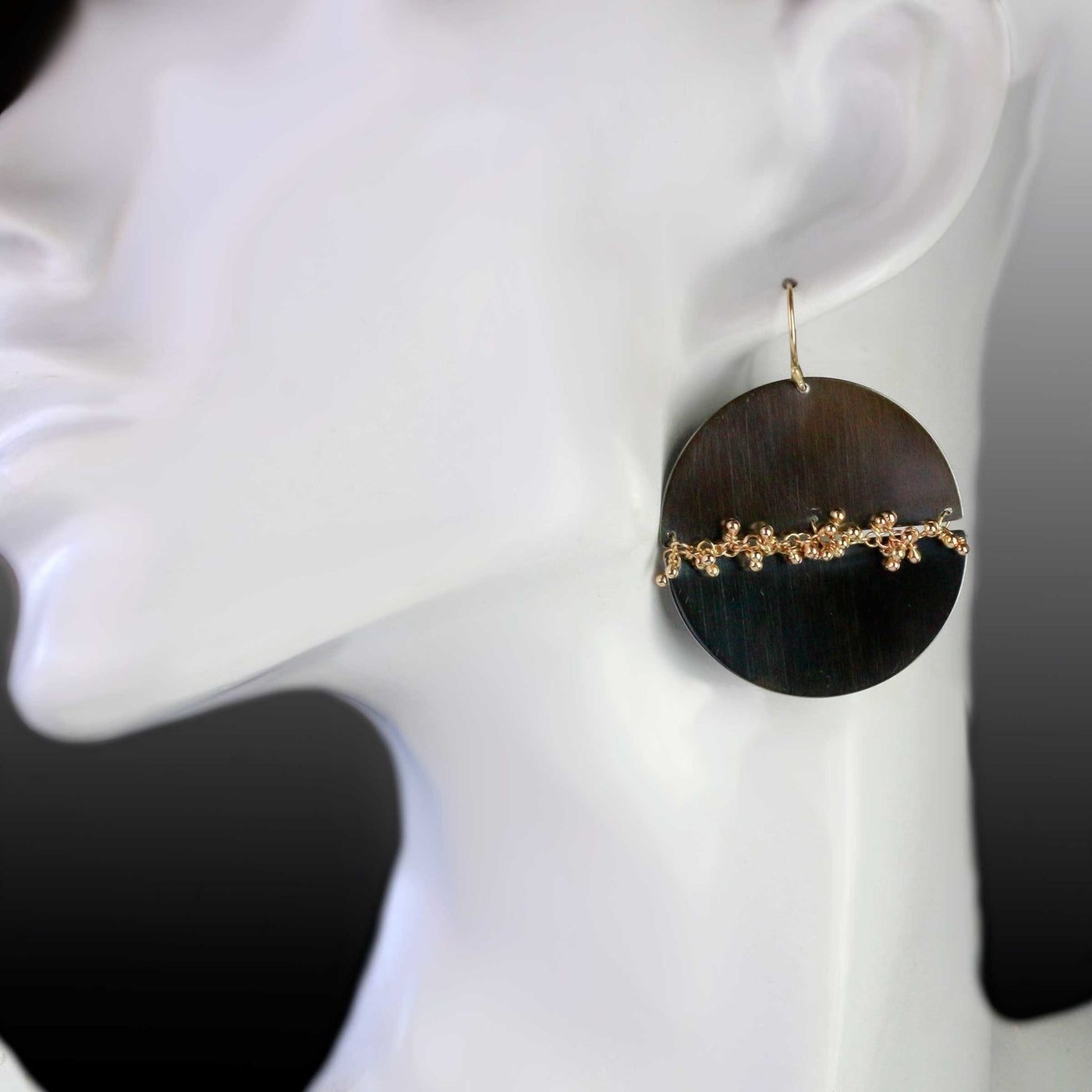 Midnight Discs with Gold Woven Sprout Seam Earrings