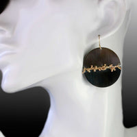 Midnight Discs with Gold Woven Sprout Seam Earrings