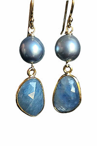 Blue-Gray Sapphire & Tahitian Pearl Earrings