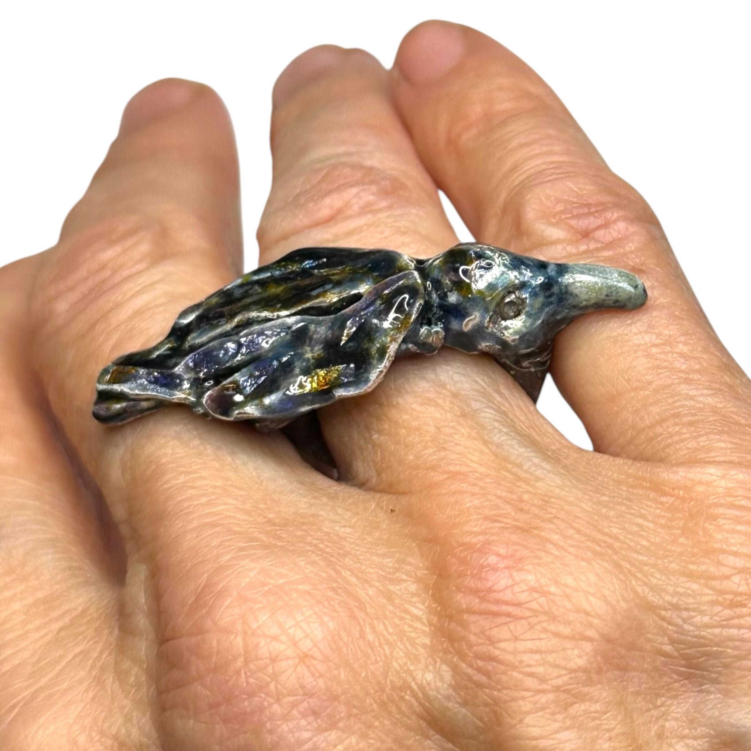 Enameled Ravin Talisman Statement Ring