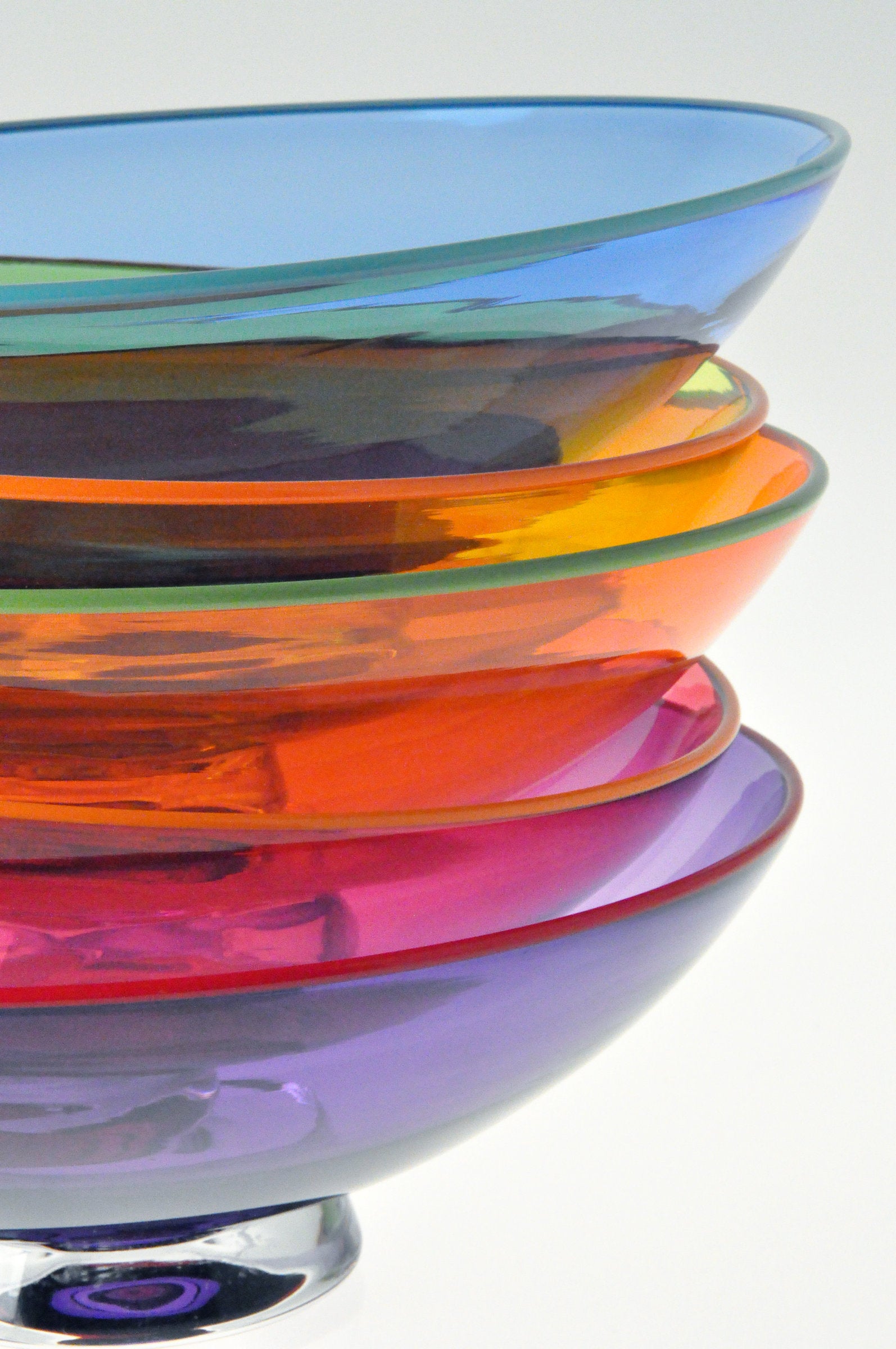 top to bottom: Light Cobalt, Lime Green, Orange, Ruby Red, Purple
