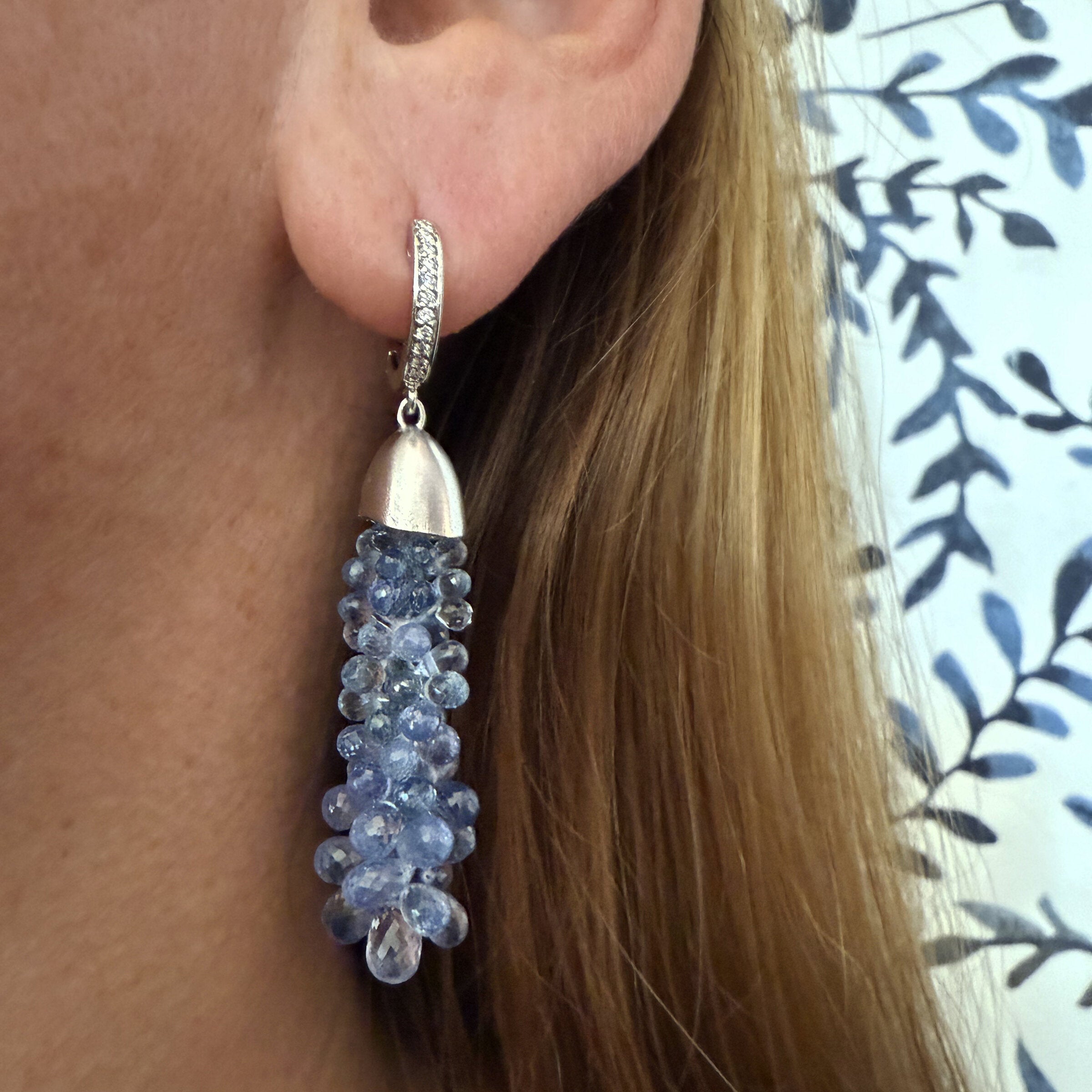 Ceylon Sapphire Briolette Cascade Earrings in Platinum with Diamonds