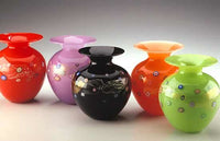 left to right: red, lavender, black, peach, wasabi green