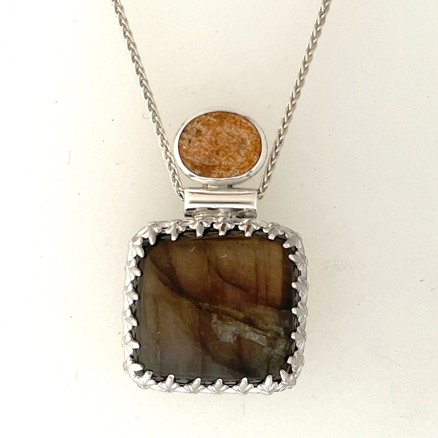 Labradorite & Sunstone Crown Pendant