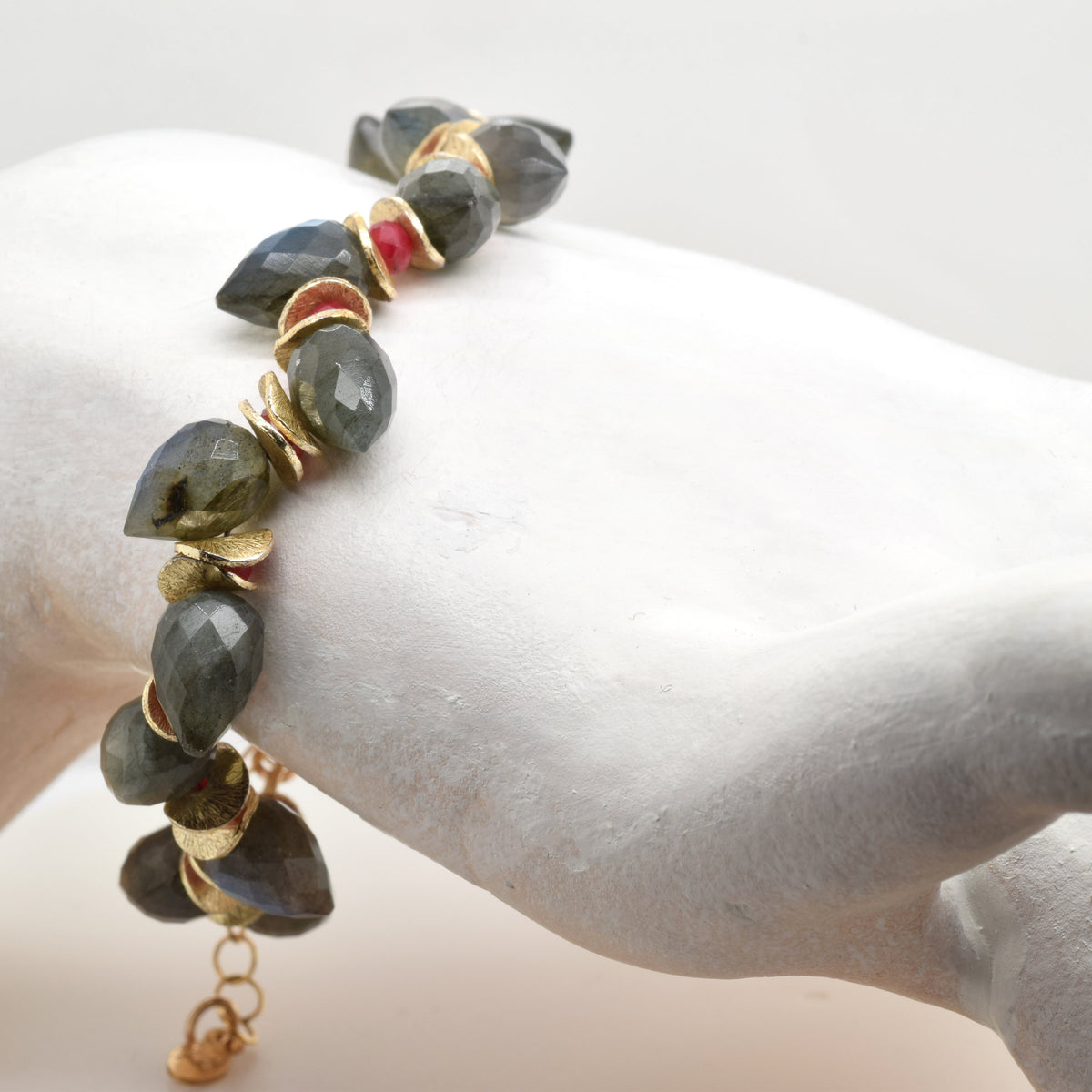 Labradorite & Ruby Red Bud Bracelet