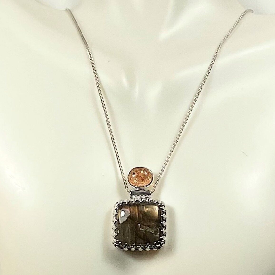 Labradorite & Sunstone Crown Pendant