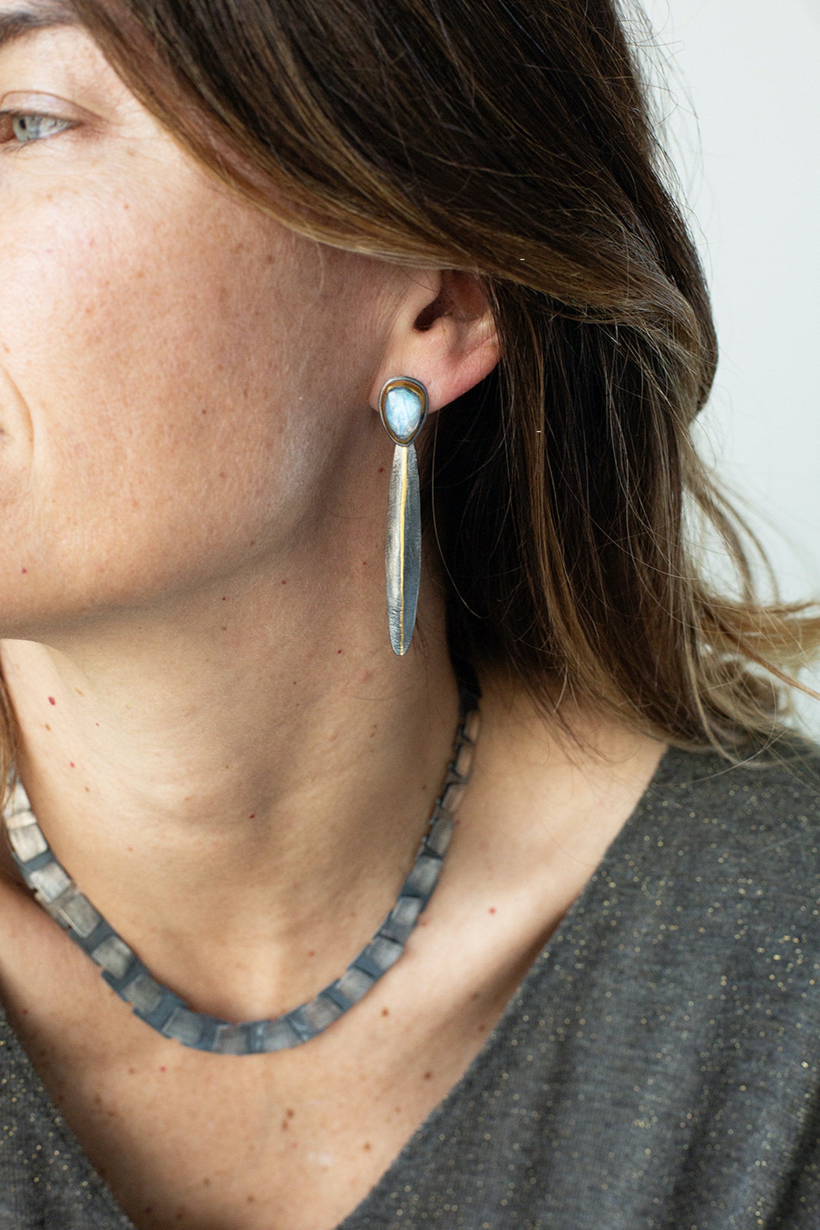 Split Reed Earrings with Moonstones