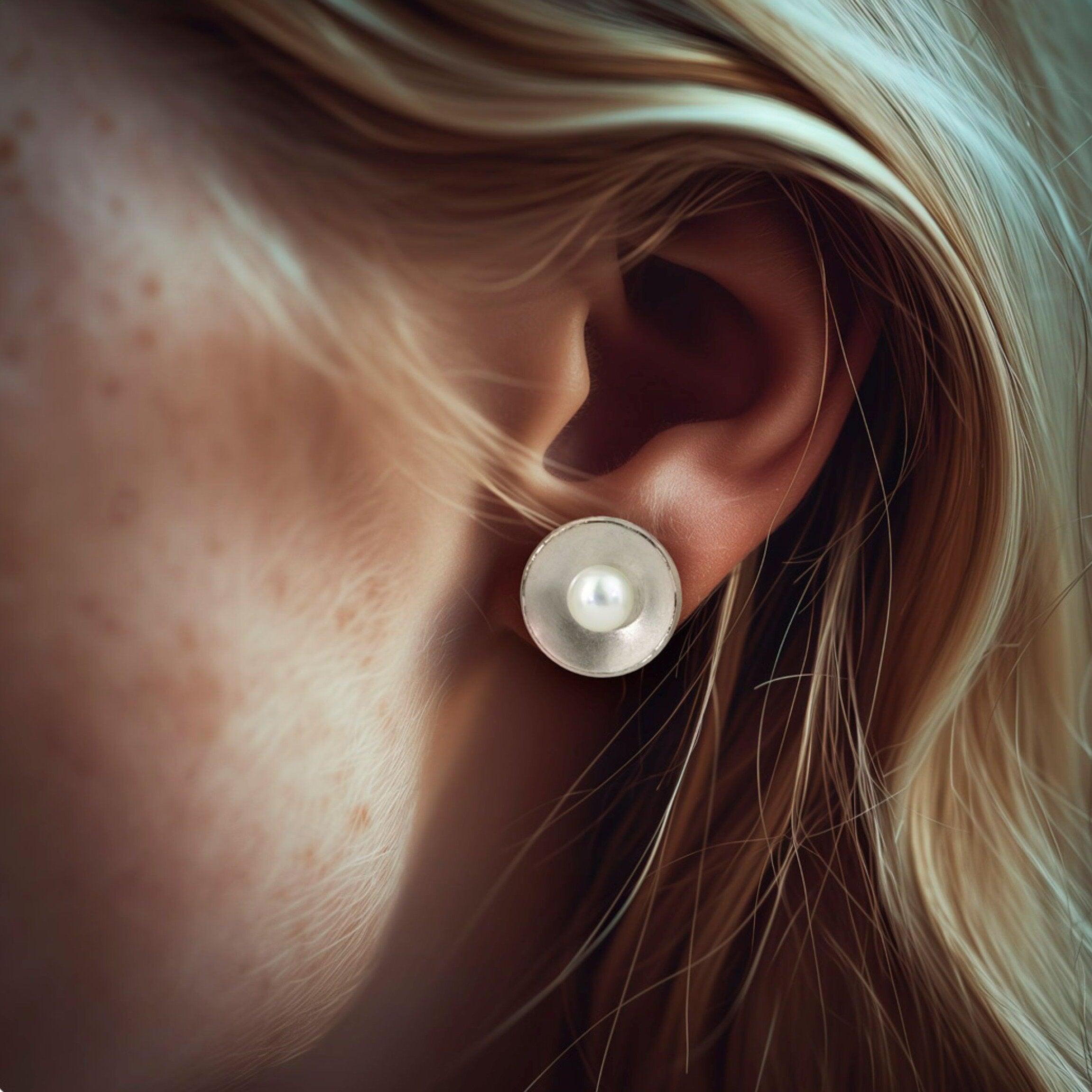 White Pearl, Large, Sterling Silver Posts