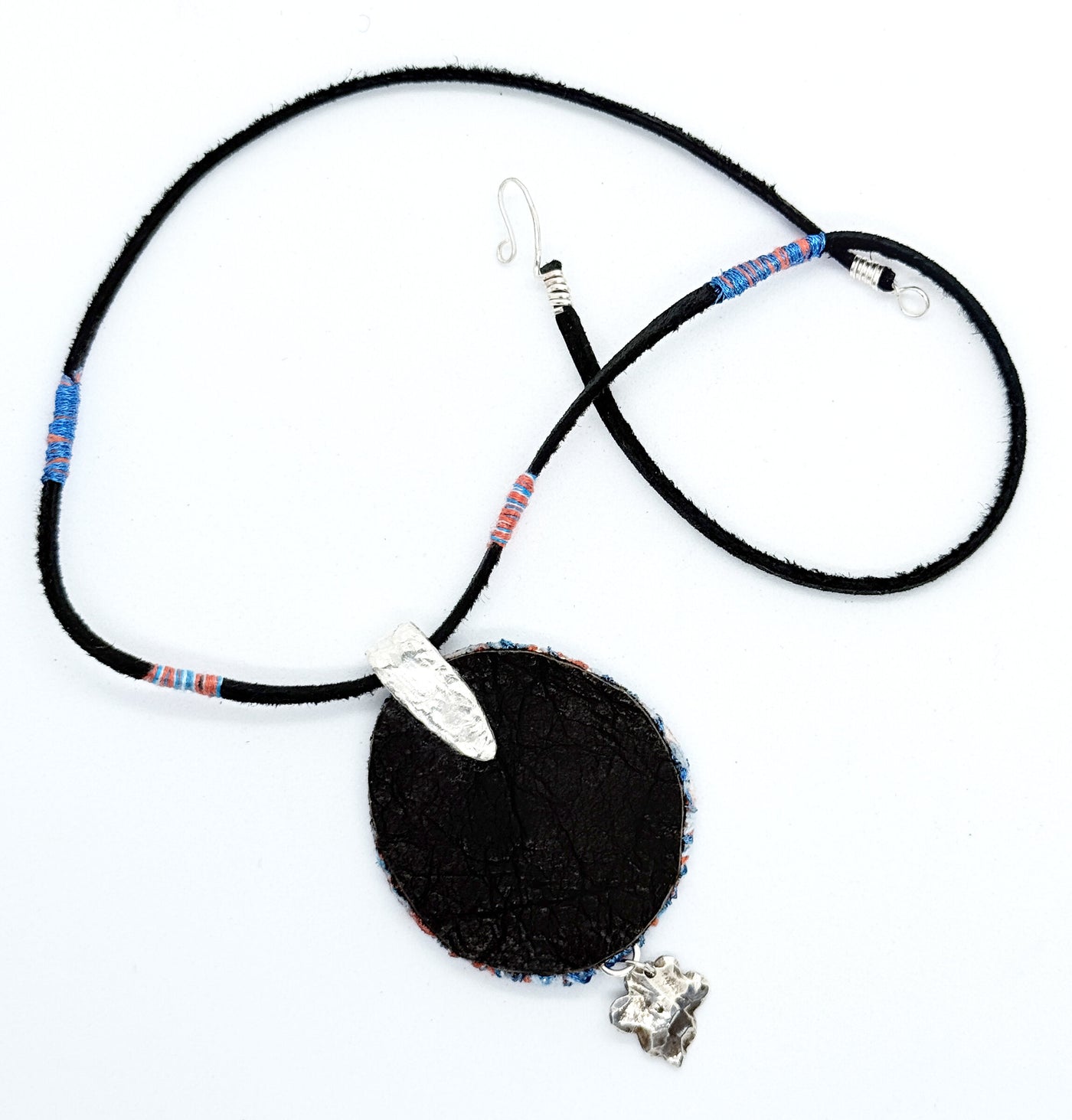 Blues & Coral Embroidered Pendant