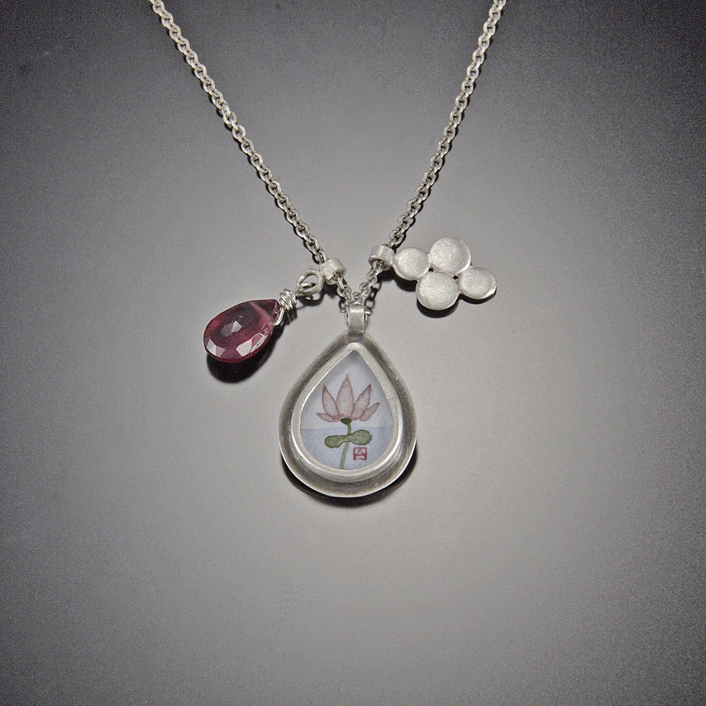 Lotus Charm Necklace with Pink Tourmaline
