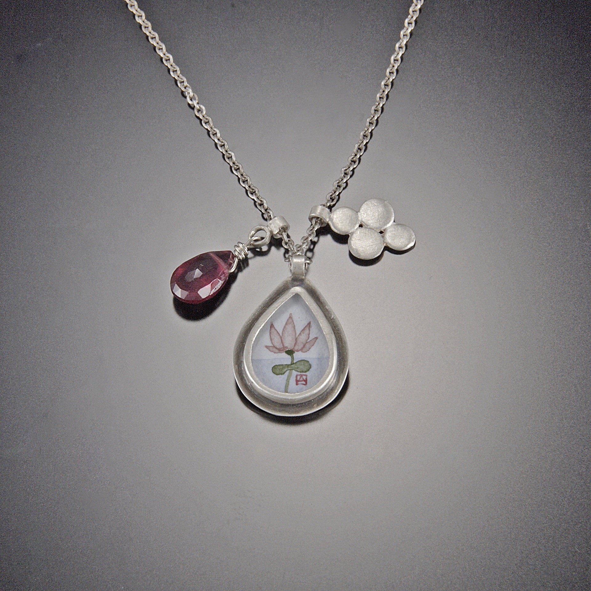 Lotus Charm Necklace with Pink Tourmaline