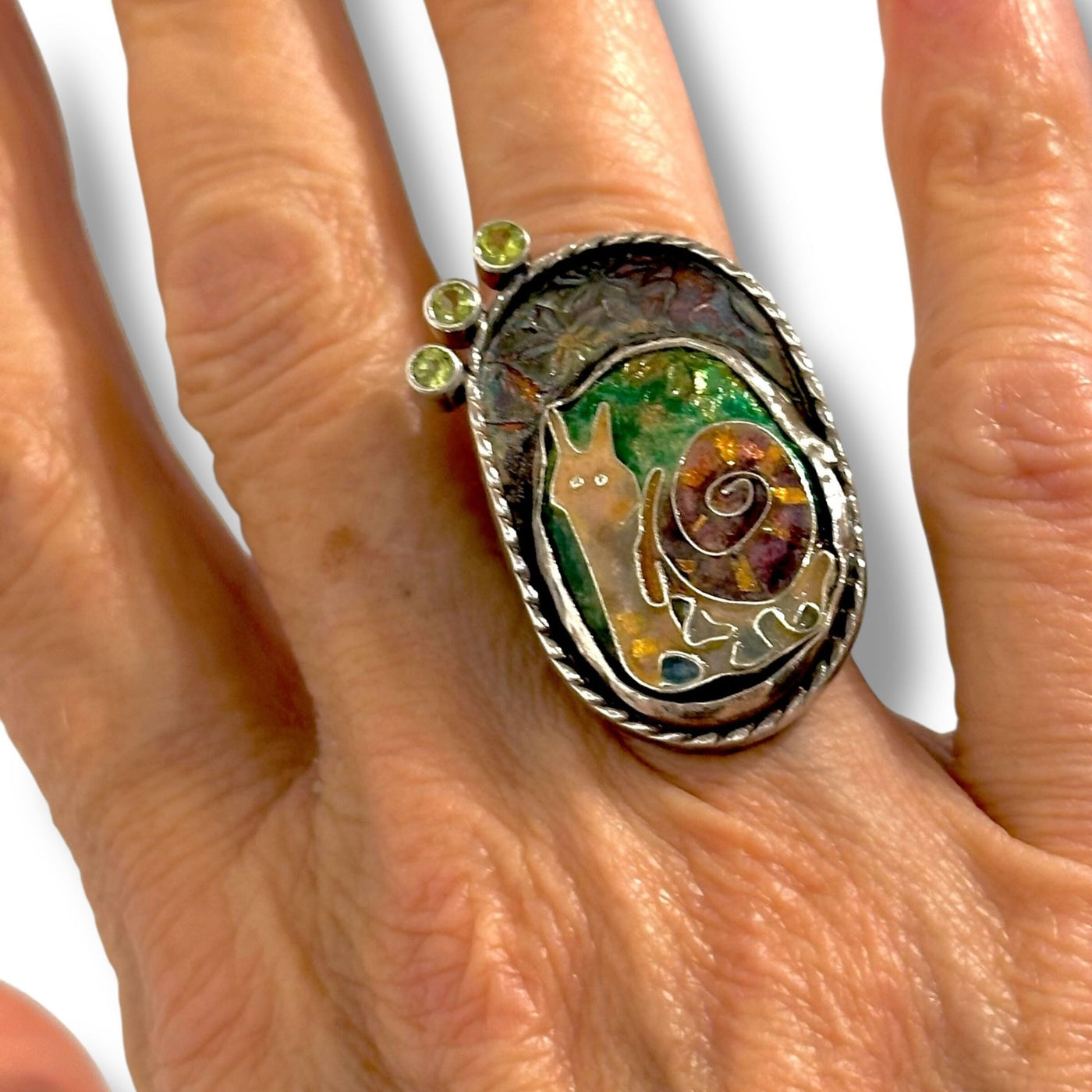 Cloisonne Garden Snail Ring