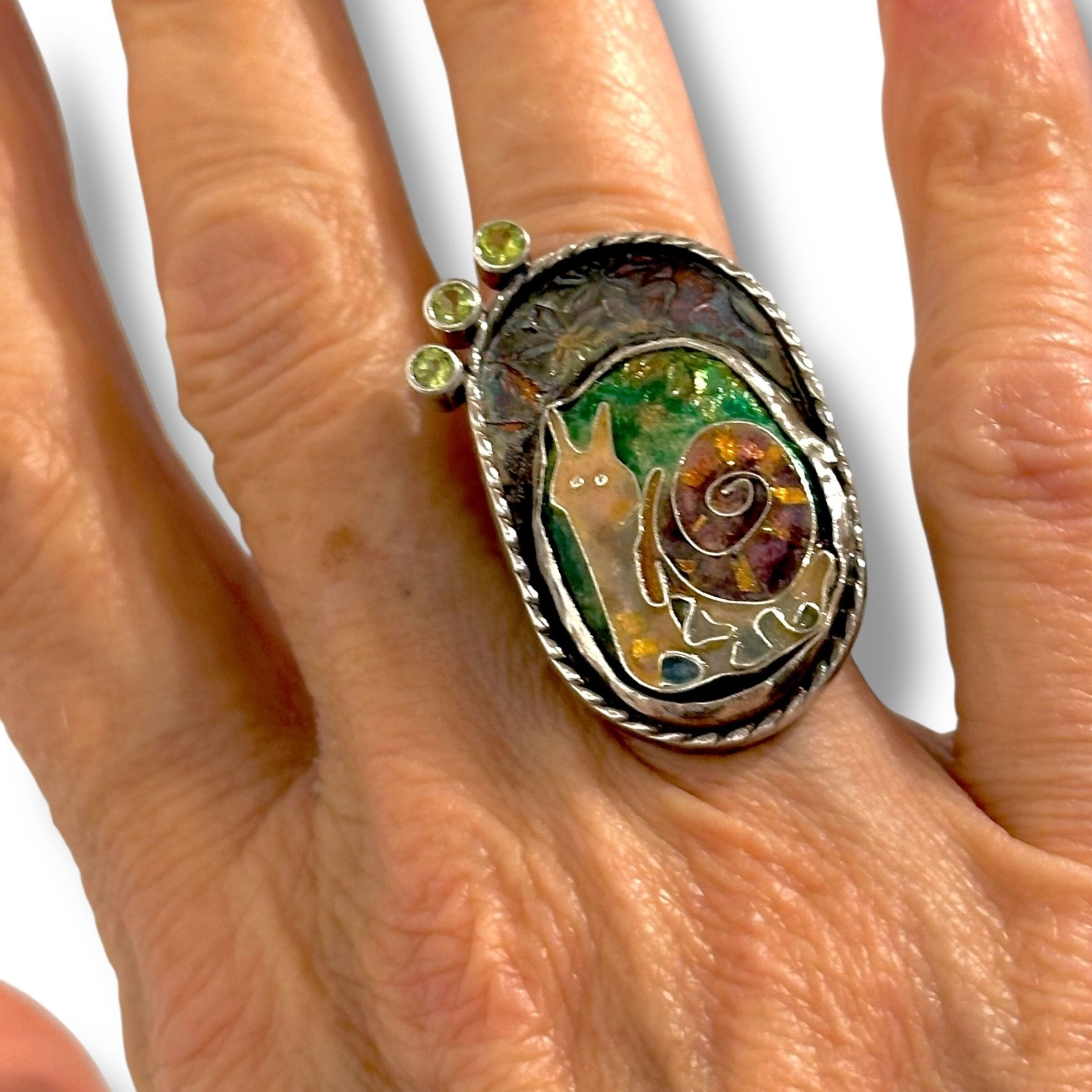 Cloisonne Garden Snail Ring