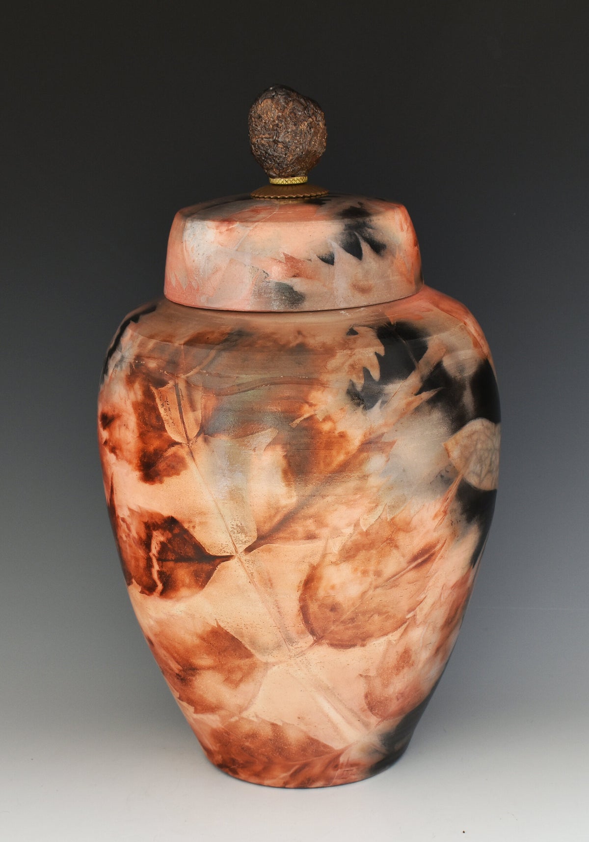 Saggar-Fired Leafy Stoneware Vessel