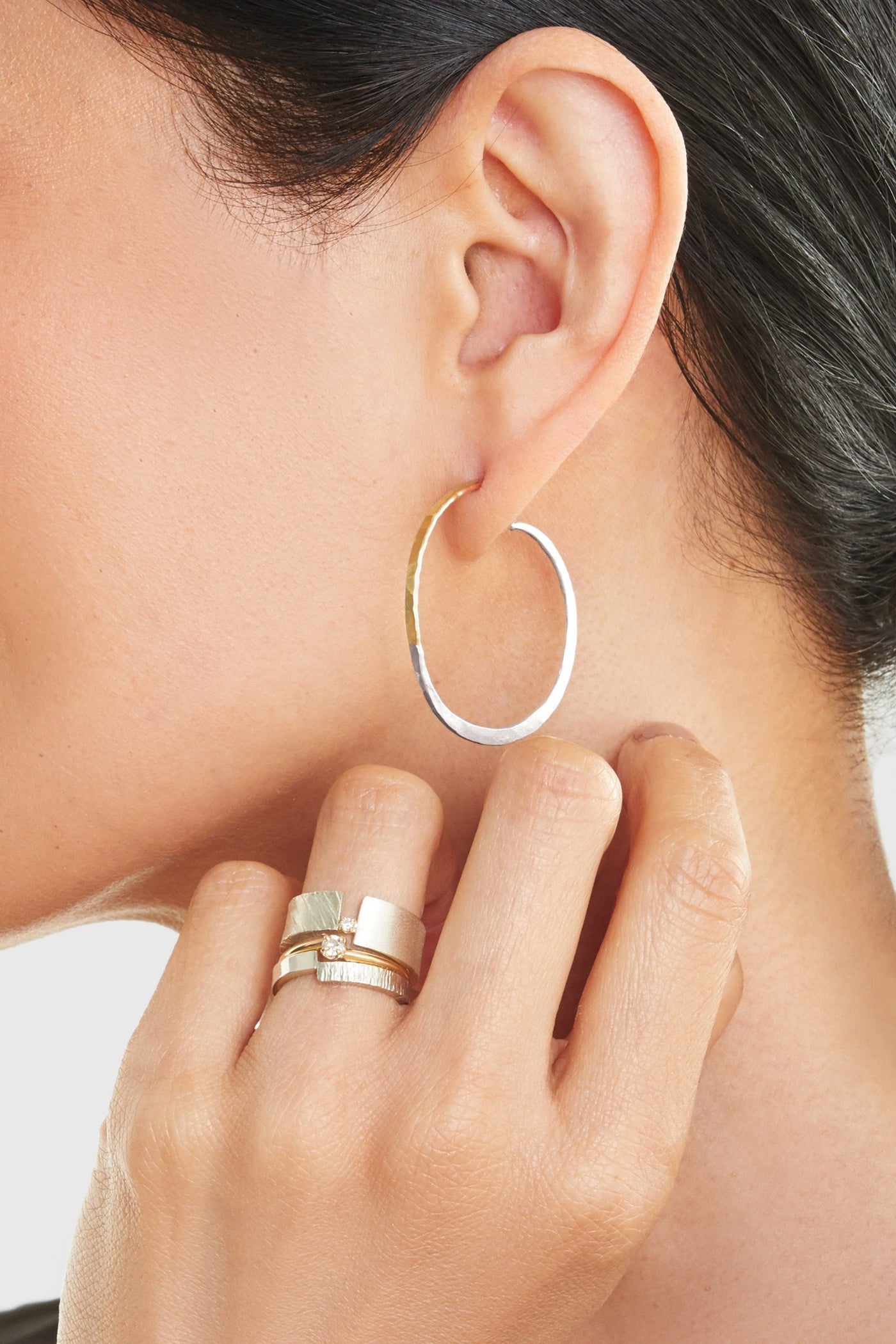 shown with the Classic Hoops by Leia Zumbro