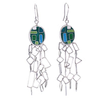 Geometric Green Chain Earrings