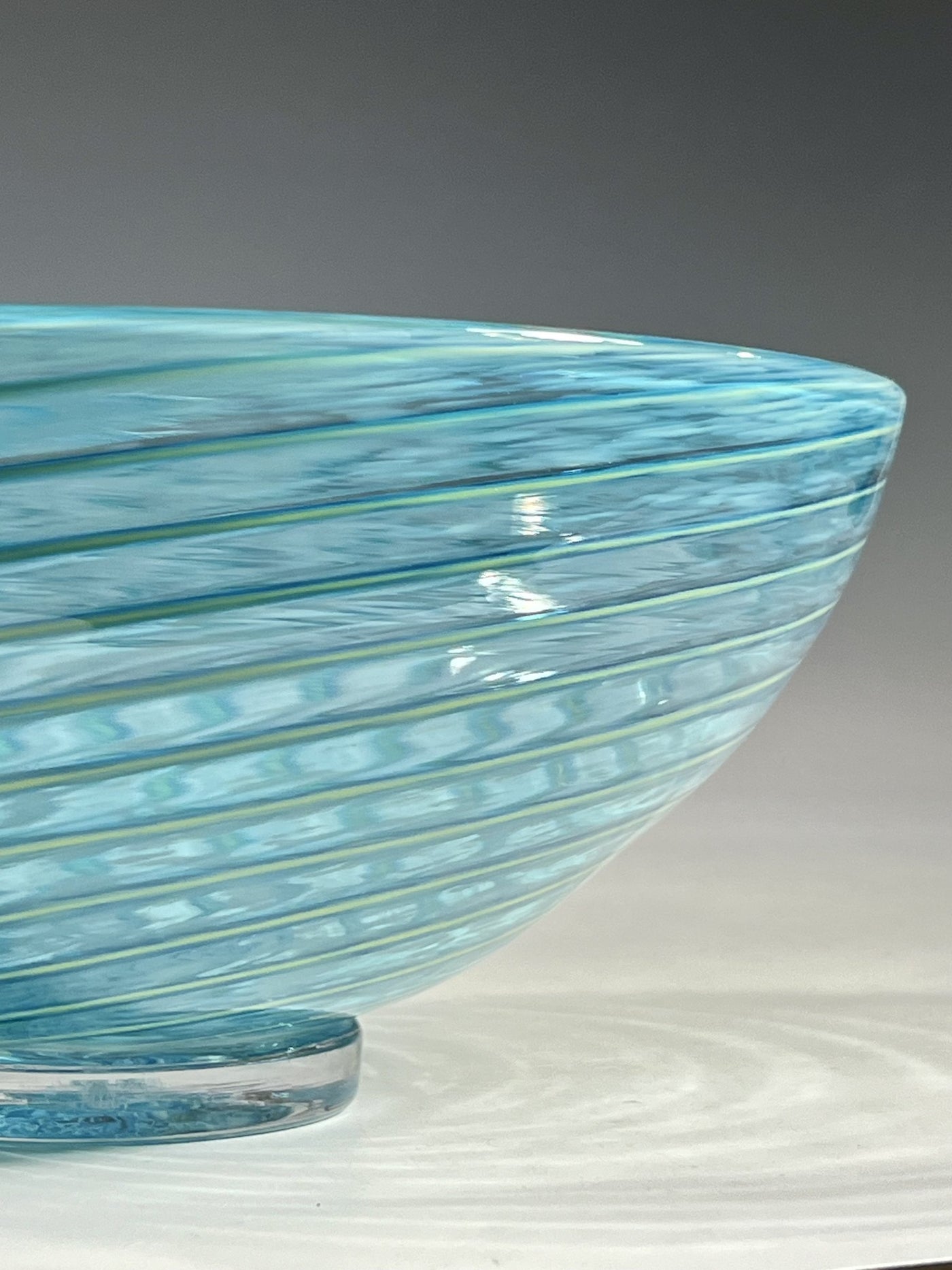 Footed Aqua Spiral Bowl