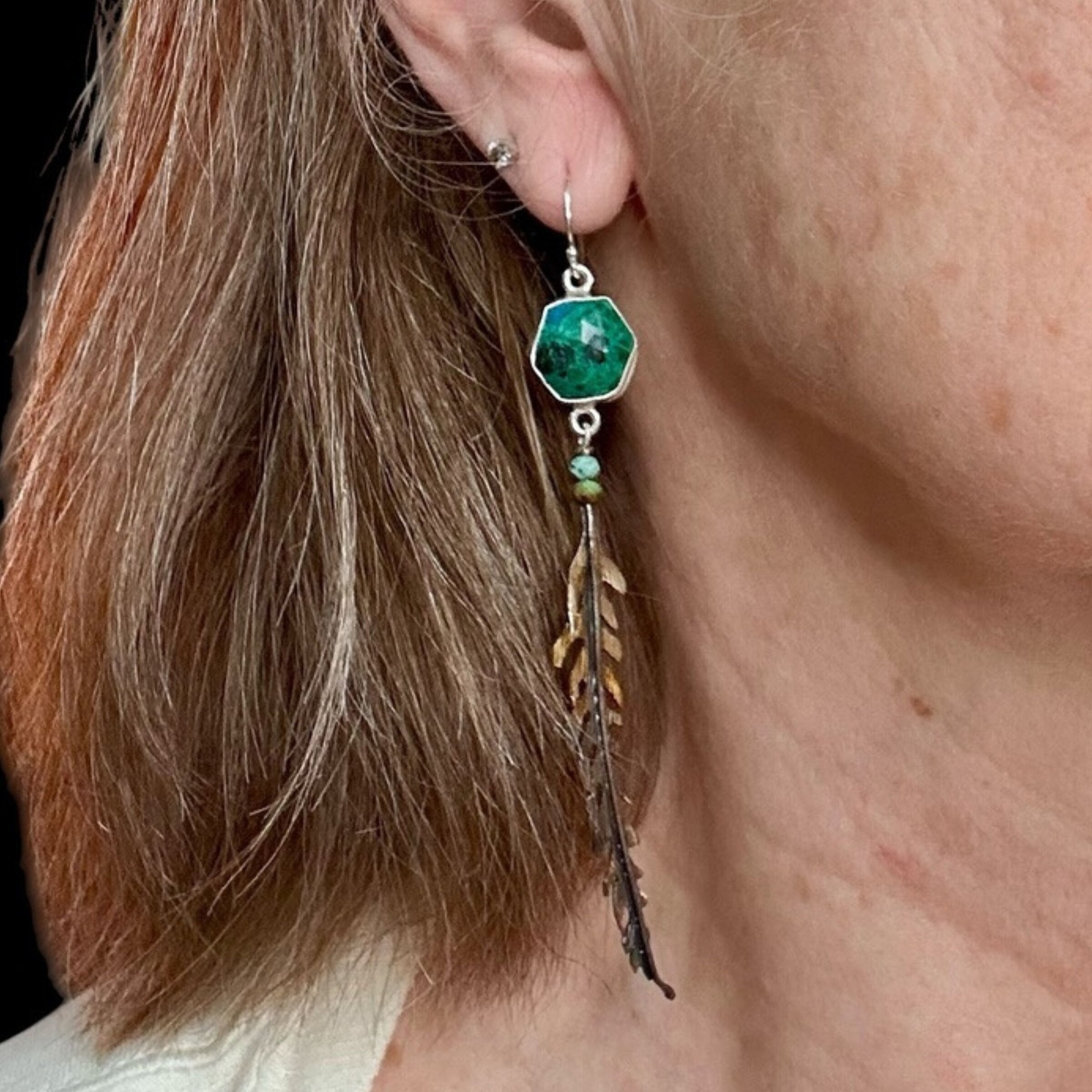 Chrysoprase & Fern Dangle Earrings