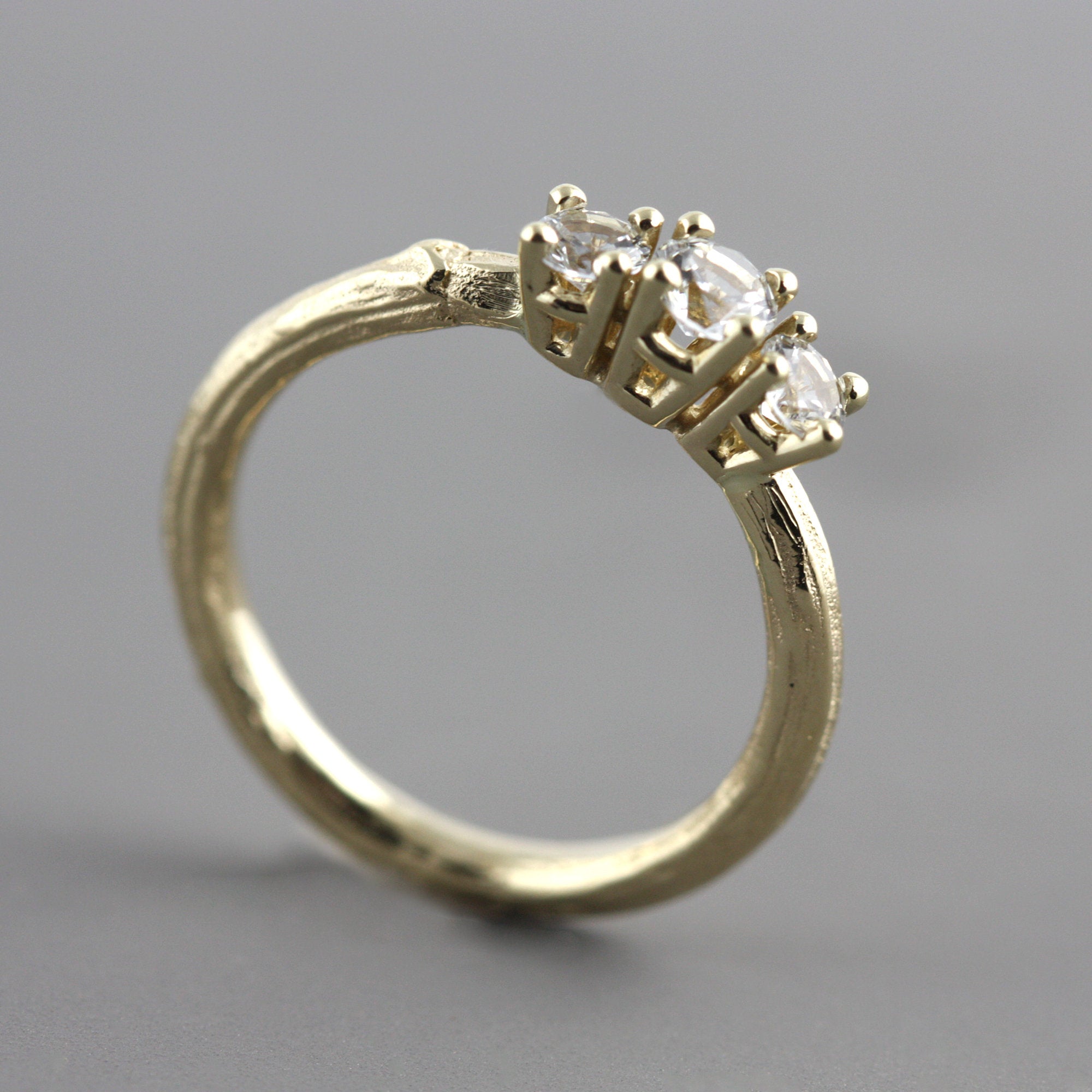 Three-Stone Sapphire Twig Ring with Yellow Gold