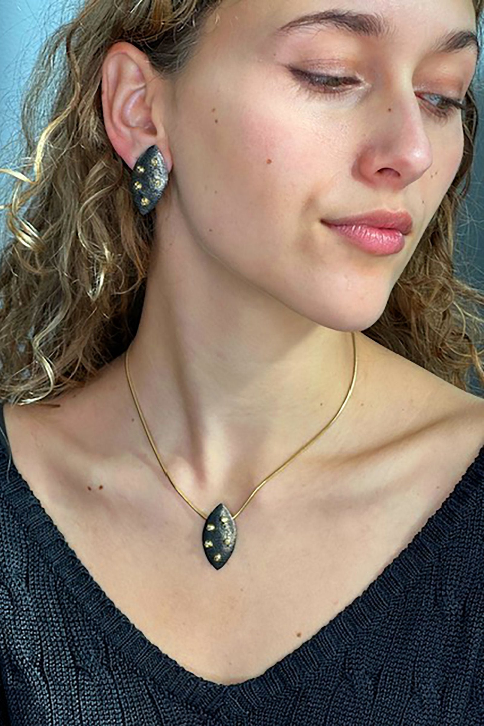 14k Gold & Black Rhodium Champagne Diamond Necklace