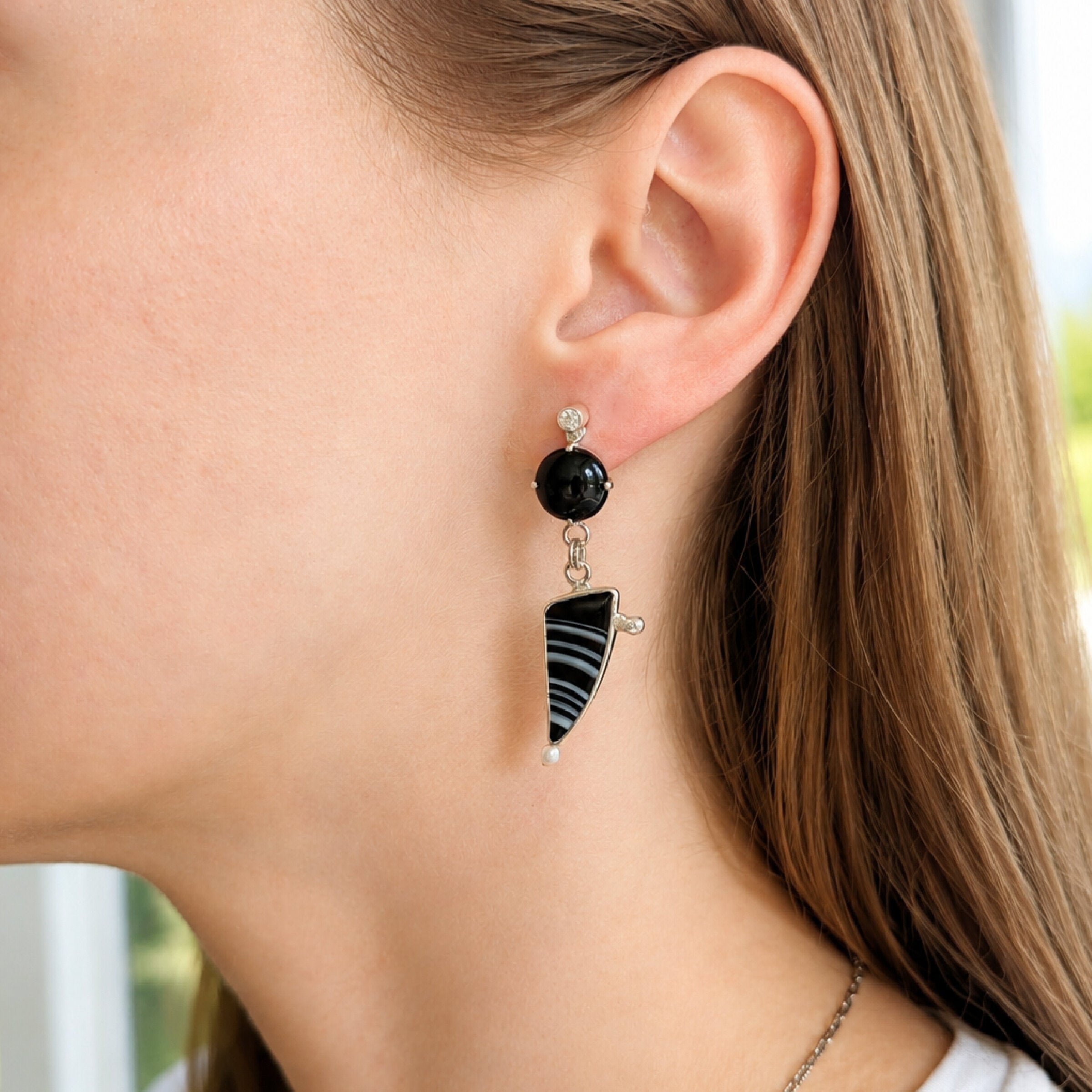 Midnight Tuxedo Agate Earrings