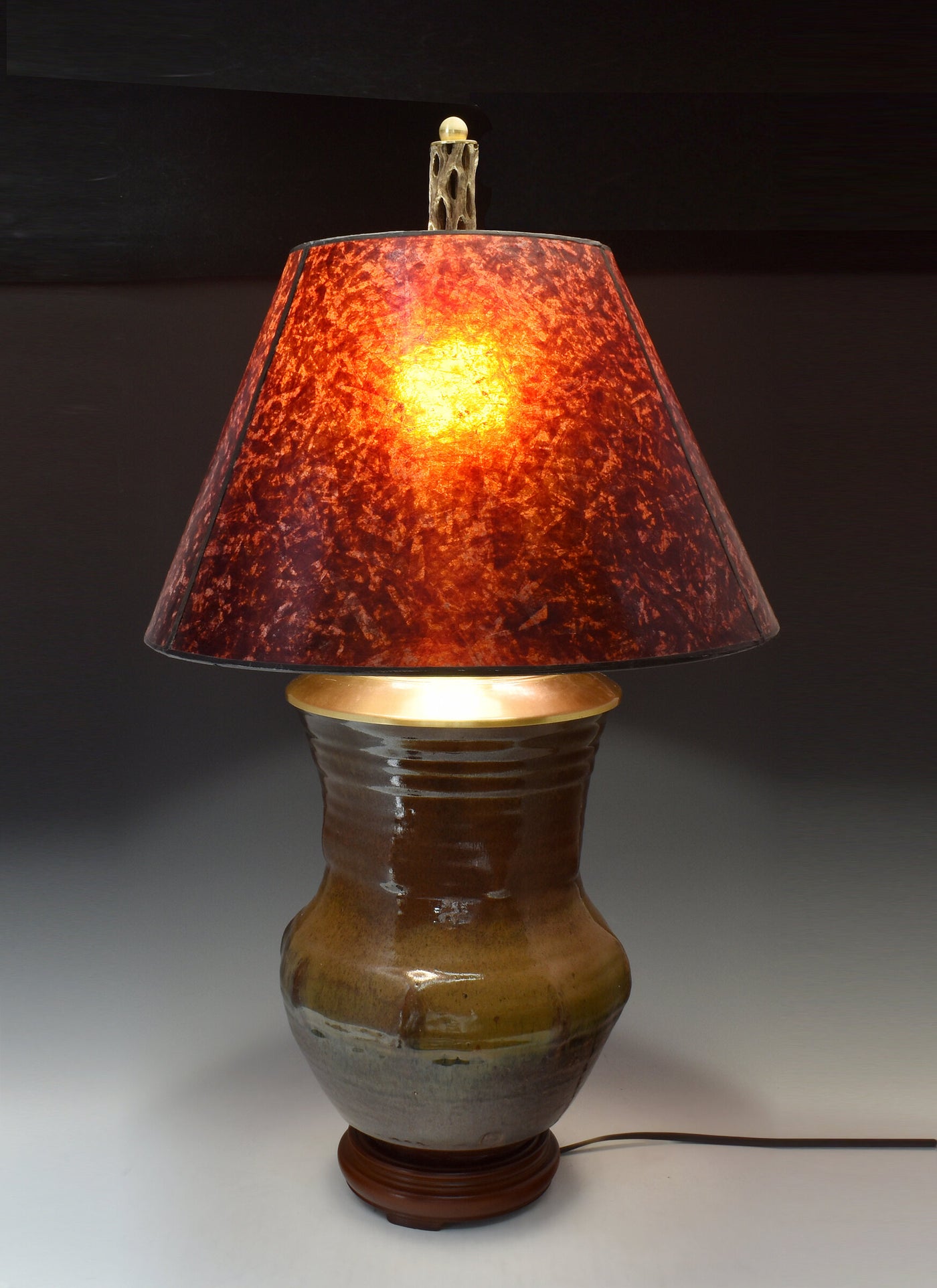 Stoneware Lamp with Amber Mica Shade