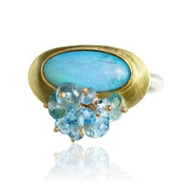 Azure Blue and Green Opal Ring with Fringe
