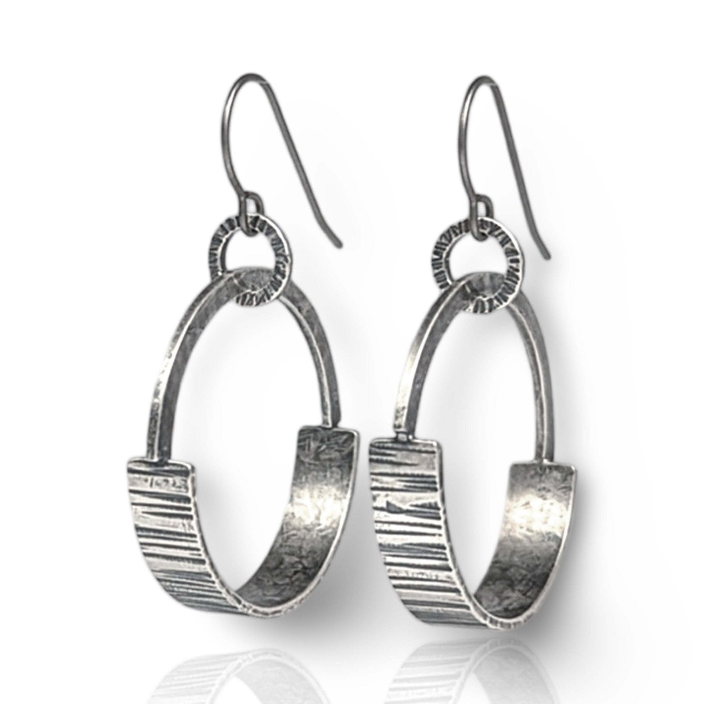 Half-Textured Hanging Hoop Earrings