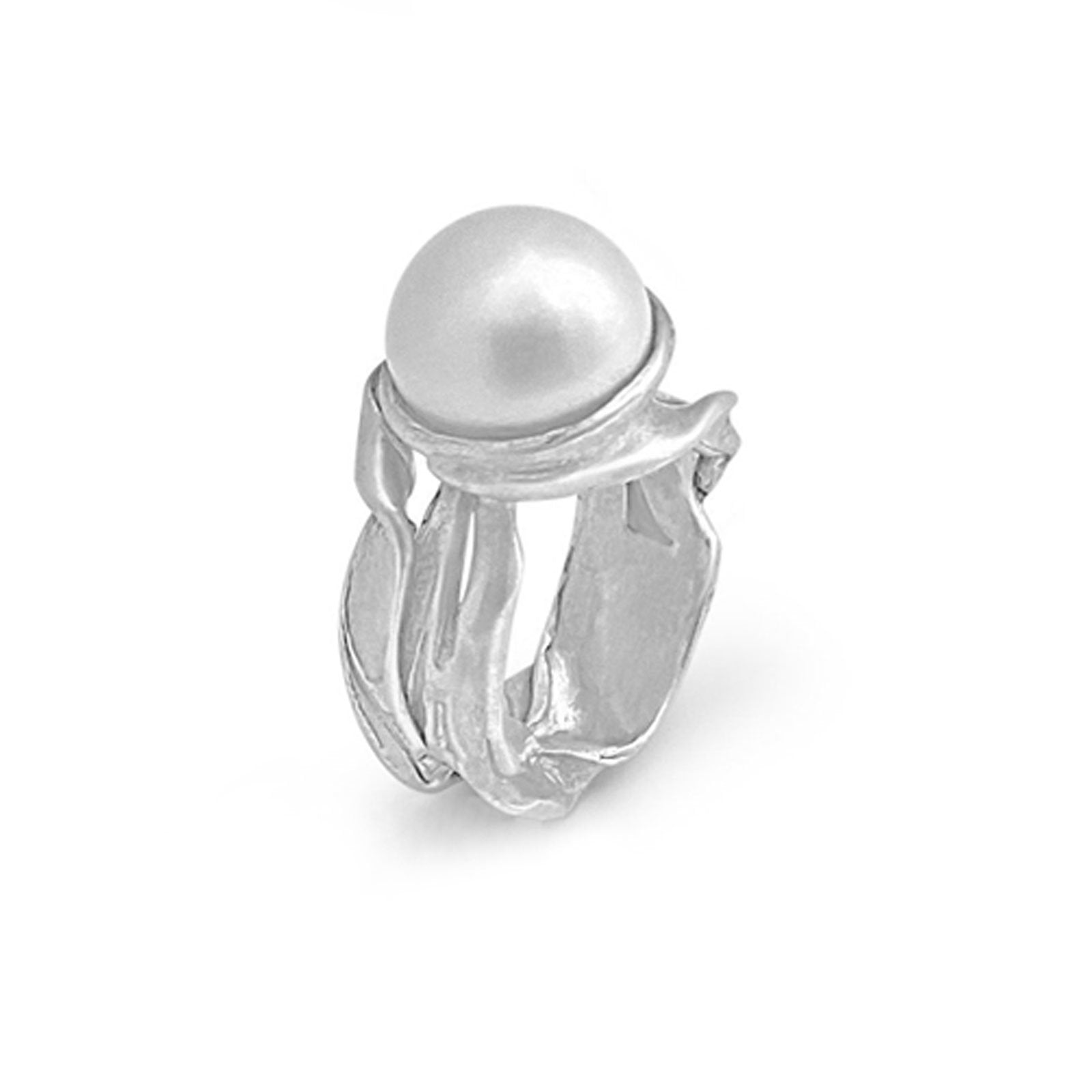 Silver Seaweed Pearl Ring