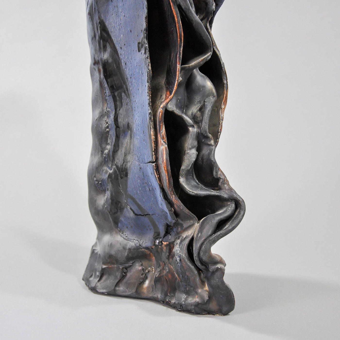 Black Ceramic Vase with Dark Blue Ruffle