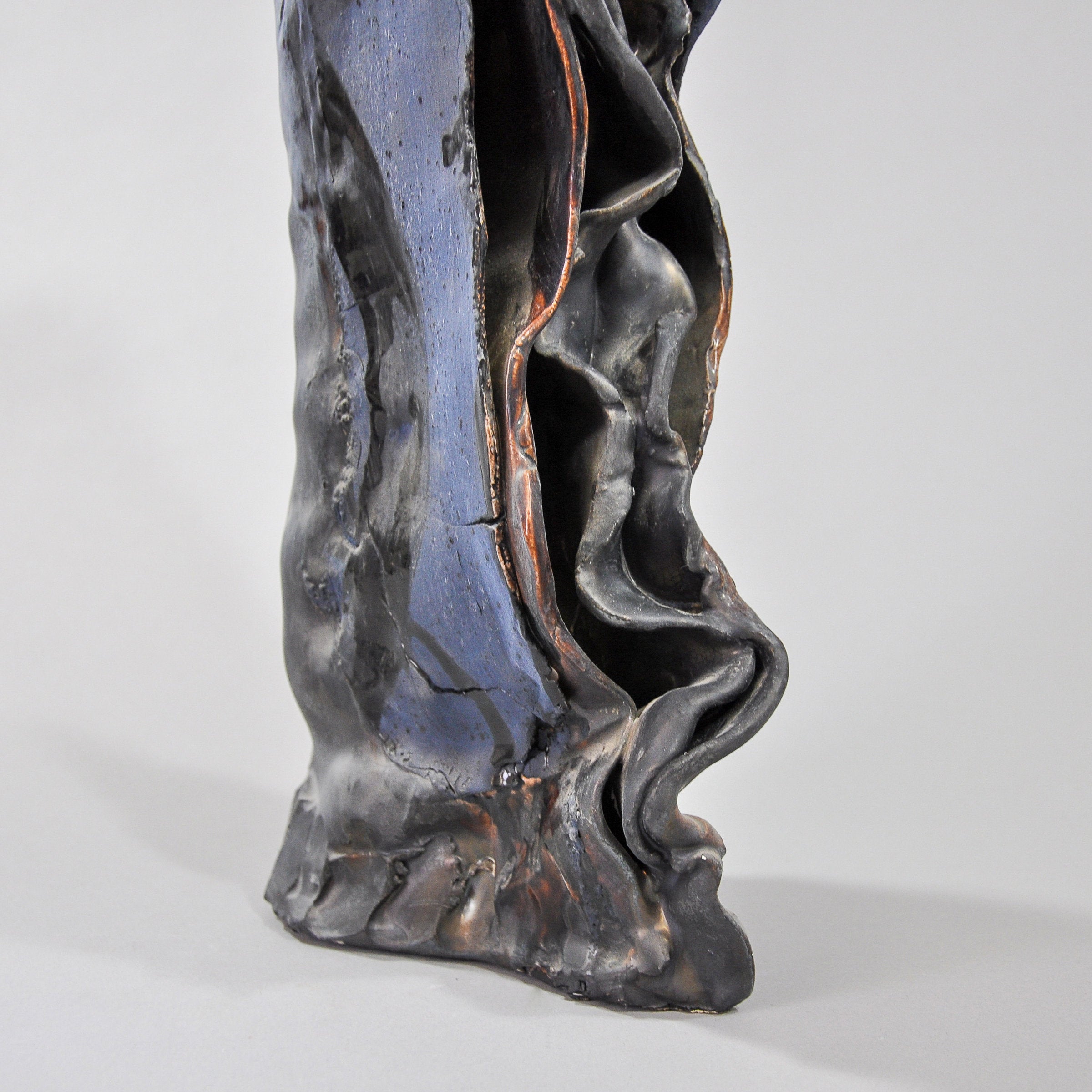 Black Ceramic Vase with Dark Blue Ruffle
