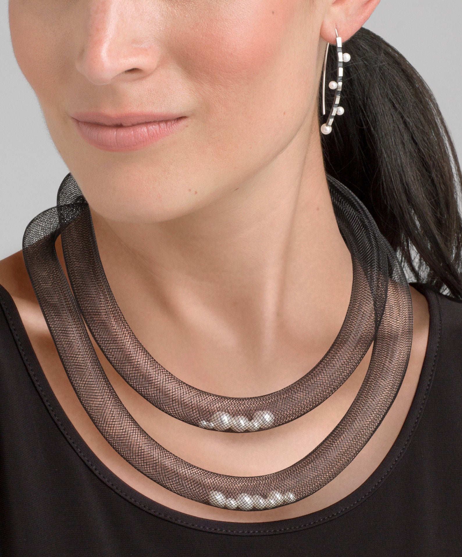 Double Fun Pearls in Net Necklace
