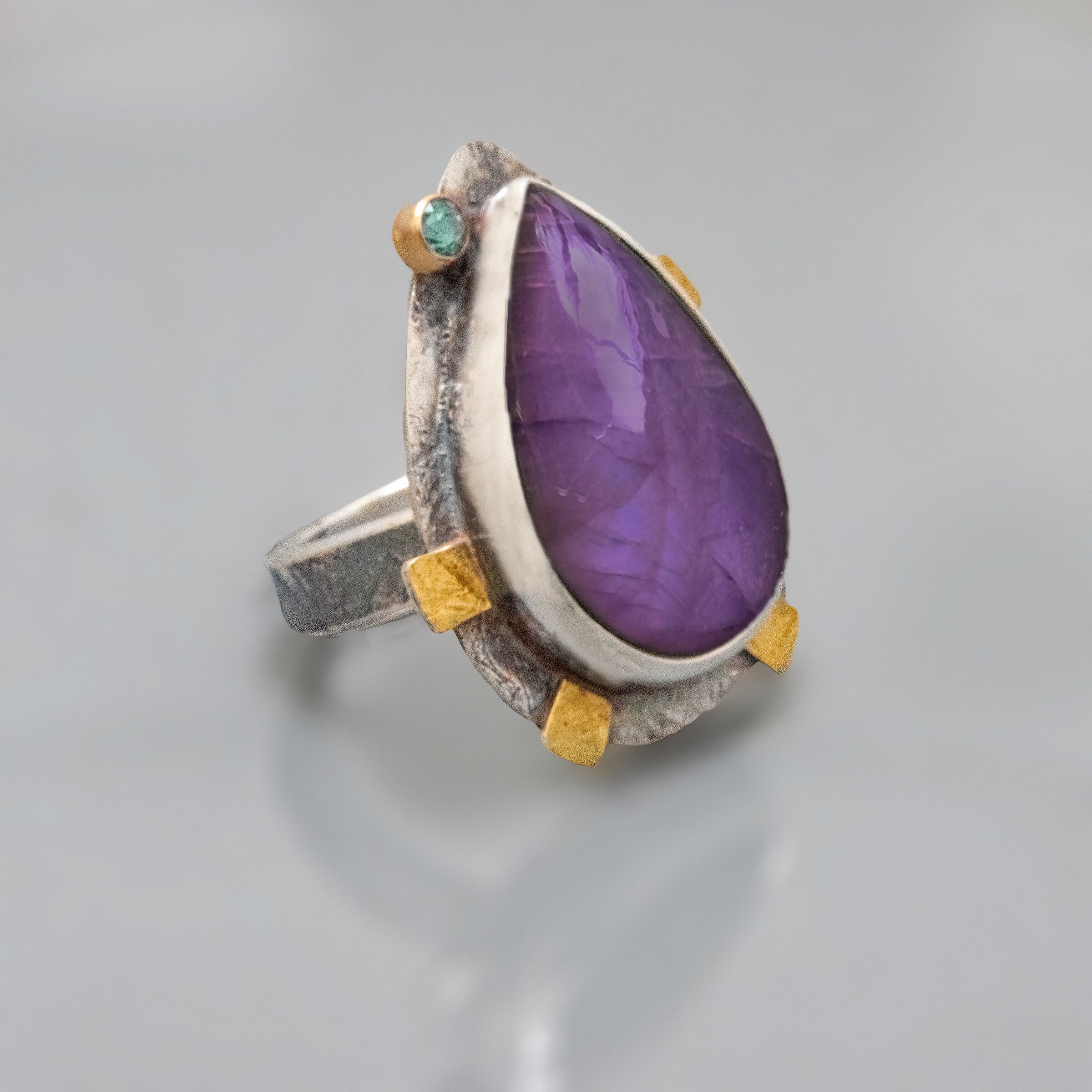 Purple Pear Labradorite Ring