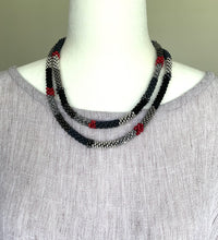 Gray and Black Bead Crochet Necklace