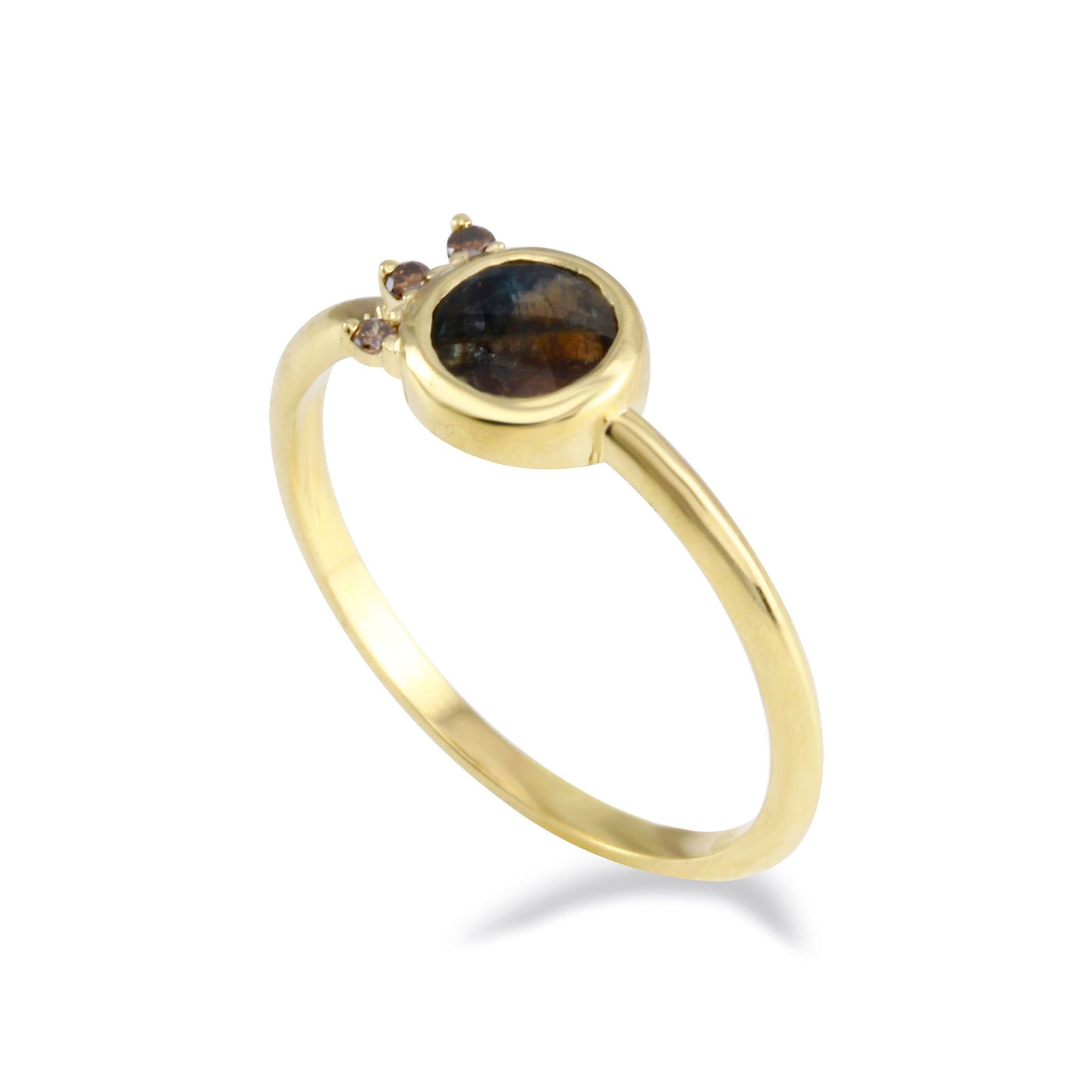Golden Sheen Sapphire and Diamond Rhiannon Ring