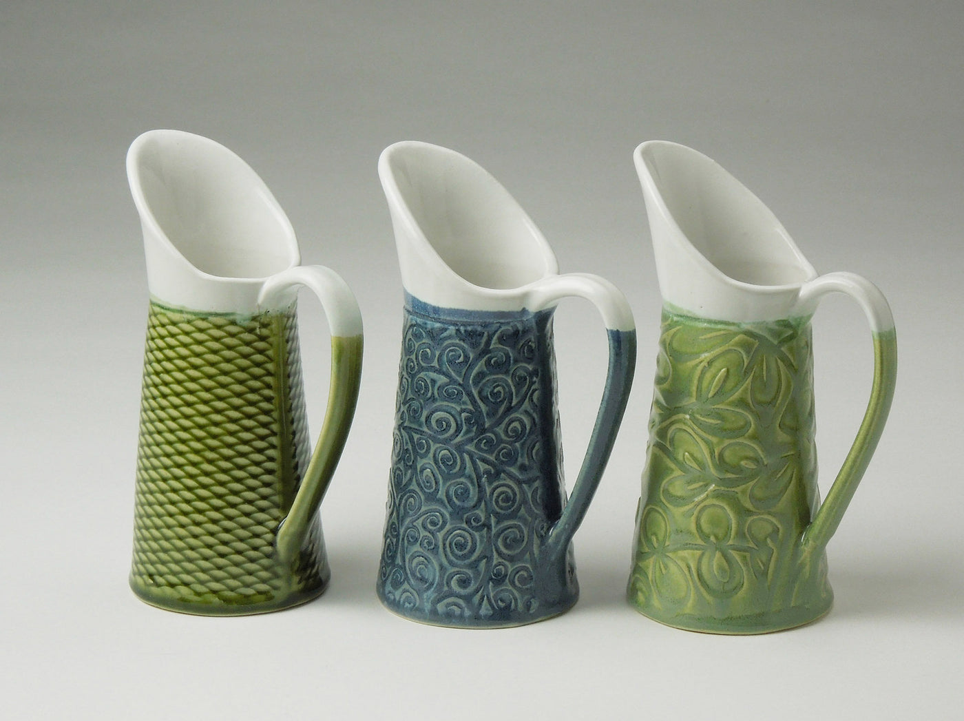 left to right: fish scale, blue swirl, leaves