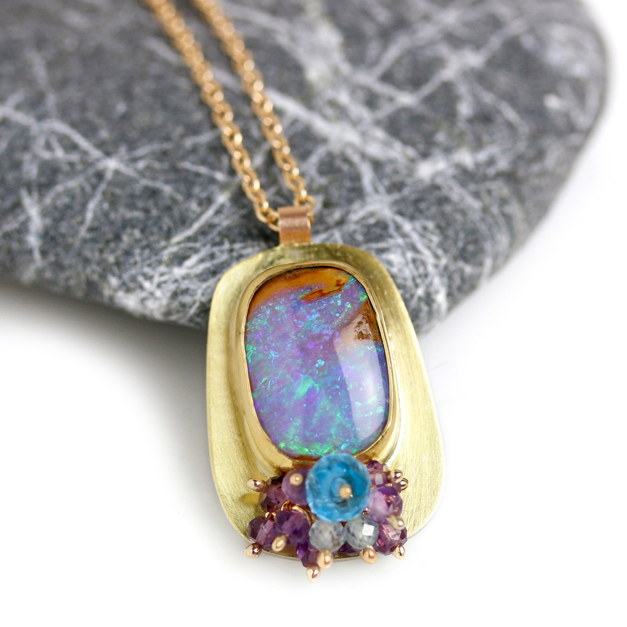 Lavender Boulder Opal & Sapphire Cluster Pendant