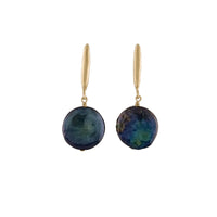 Bronze Grain & Peacock Coin Pearl Earrings