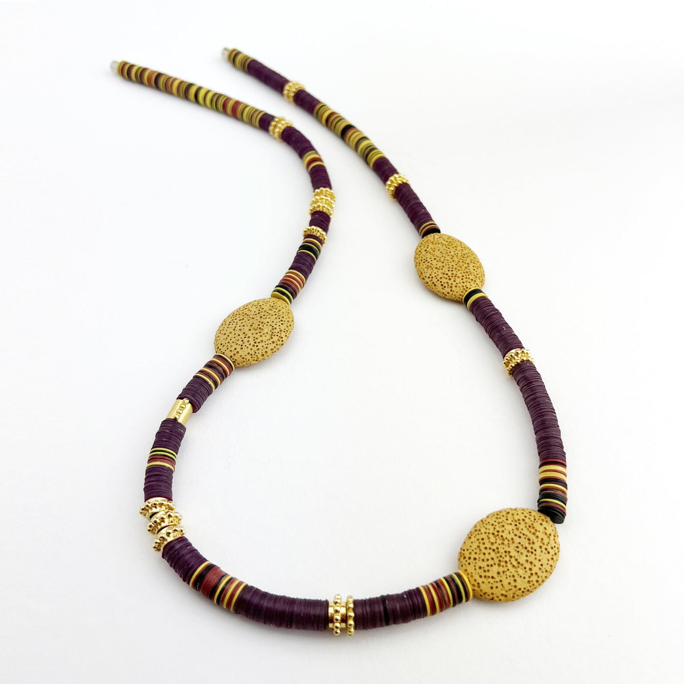 Long Ochre Lava & Vinyl Necklace