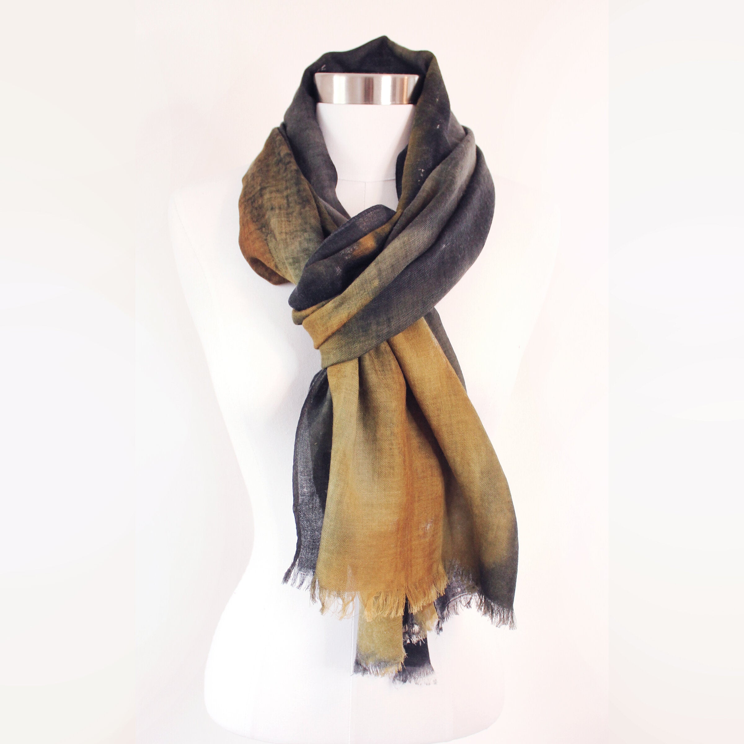 Night Falls Ombre Hand-Painted Cashmere blended scarf
