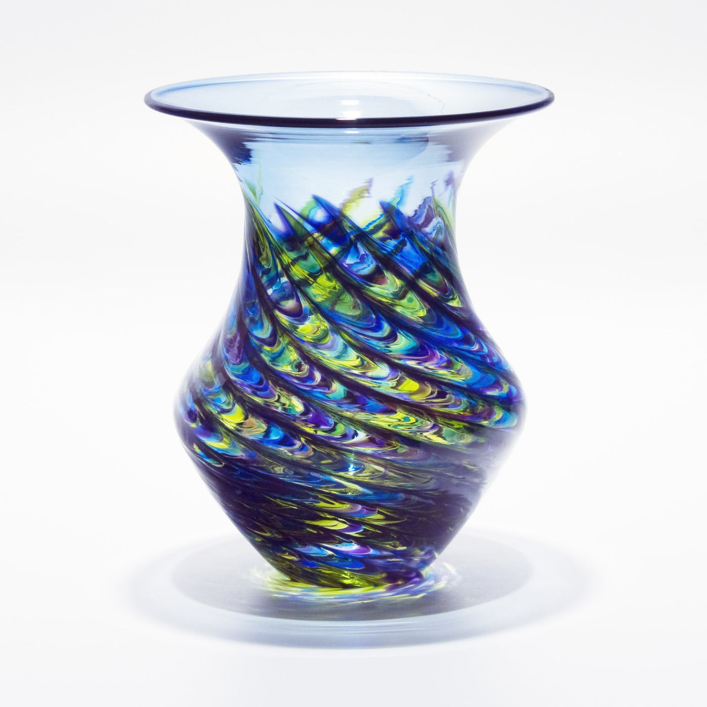 Optic Rib Urn Small Cool Lime with Cerulean