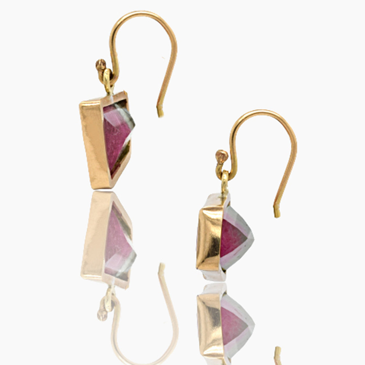 Watermelon Tourmaline Gold Earrings