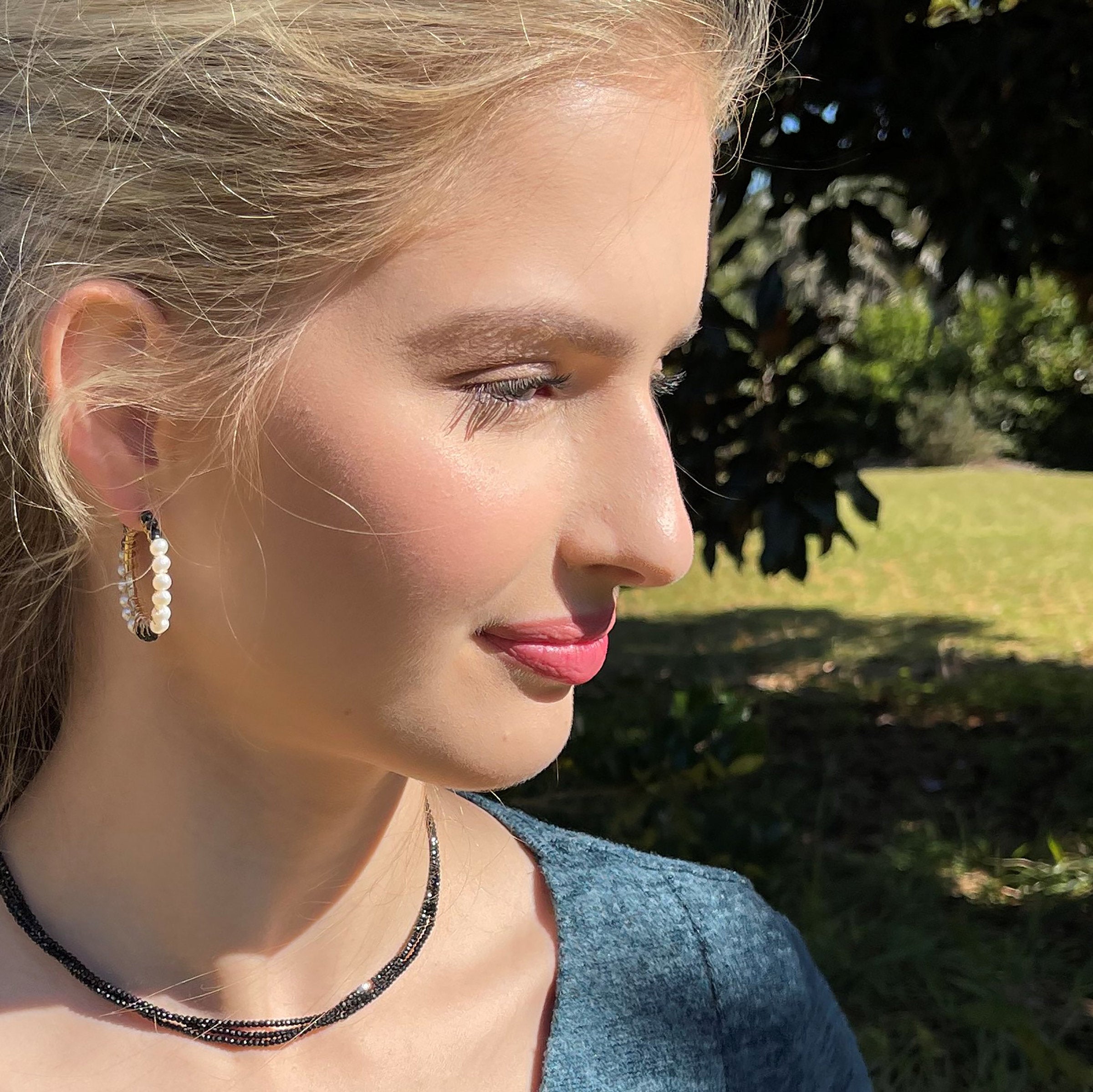 Spinel and Pearl Hoops