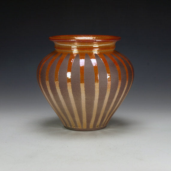 Raku Vessel with Striped Crackle Glaze #3