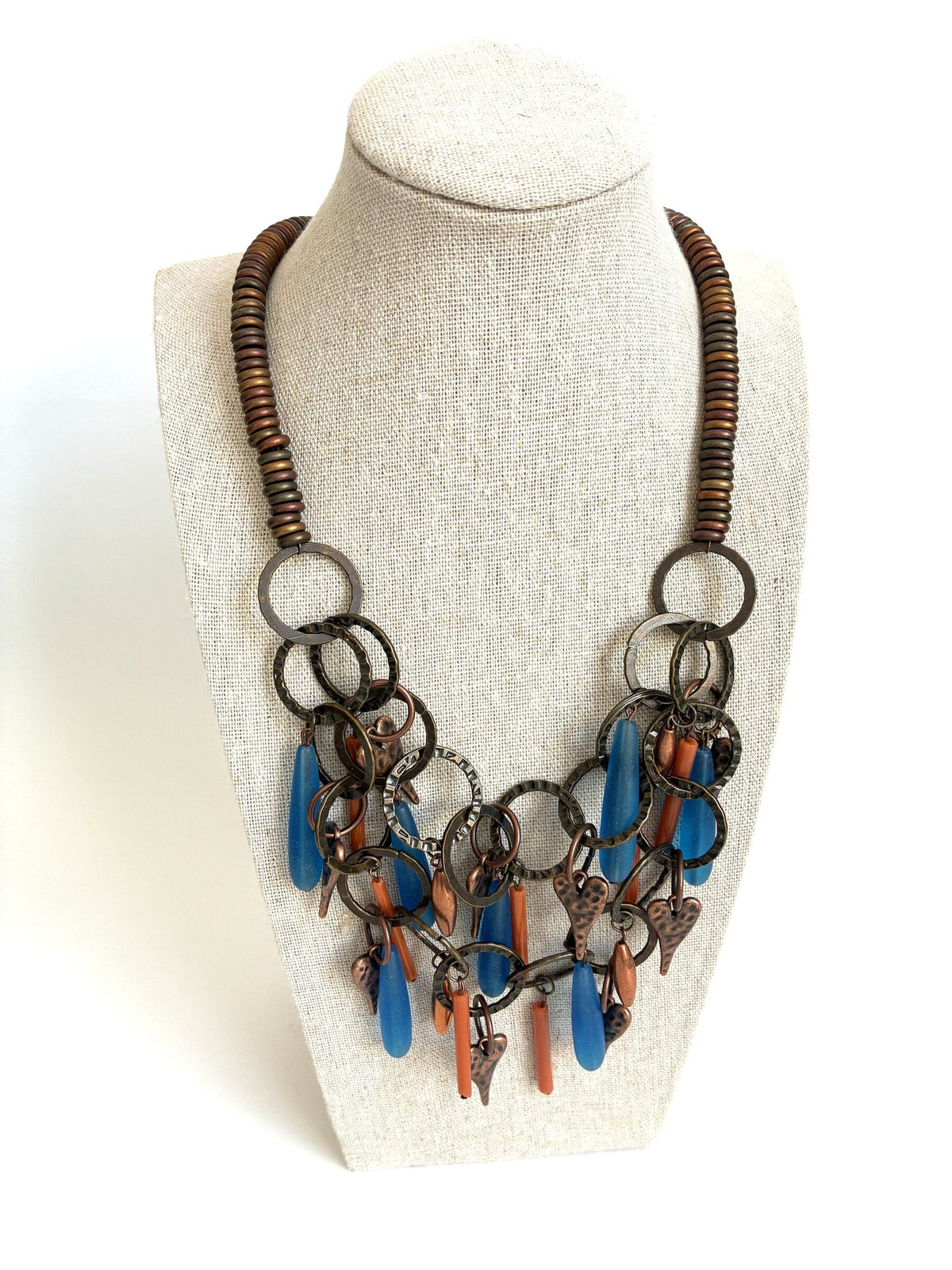 Copper Hearts & Blue Drops Necklace