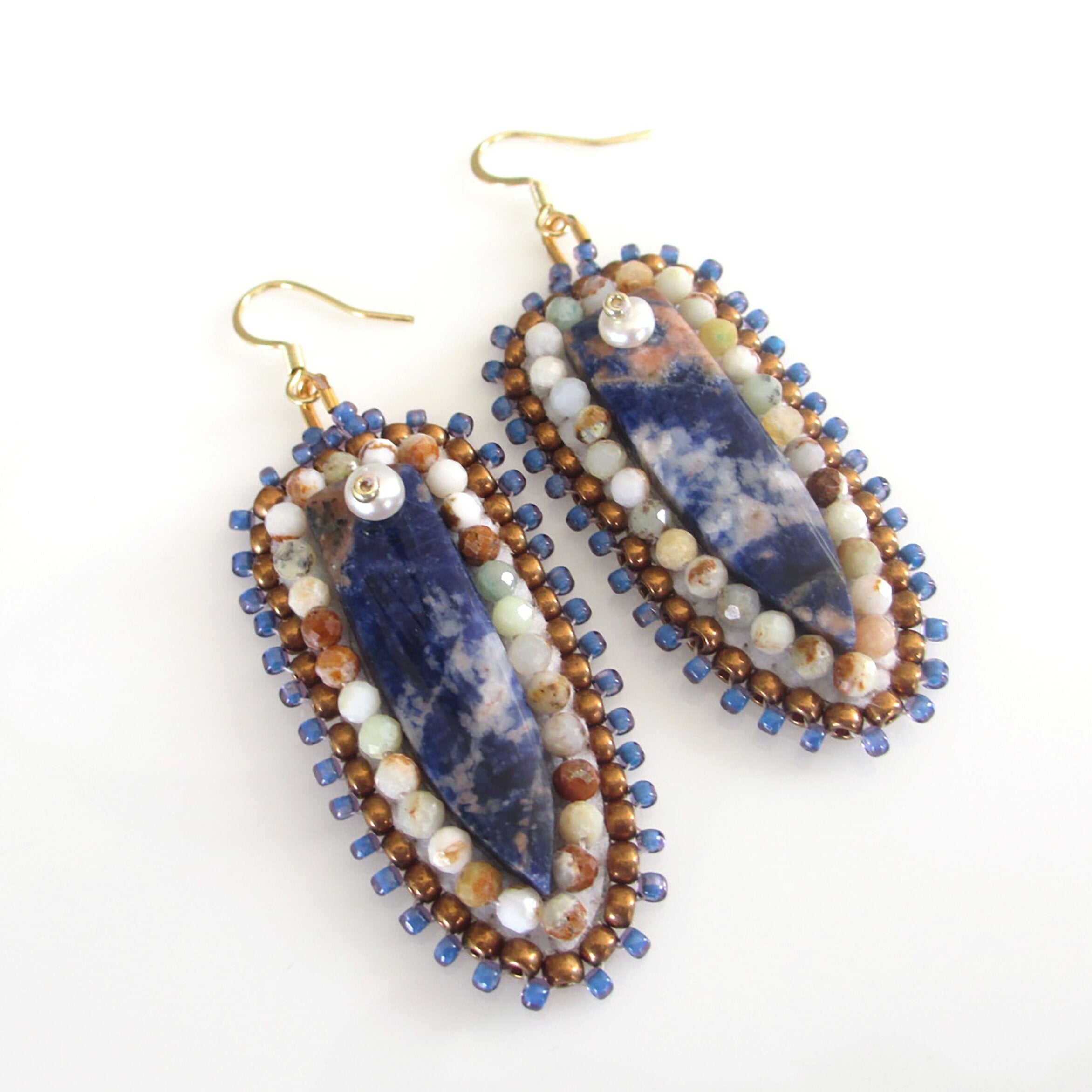 Orange Sodalite & Pearl Dangle Earrings