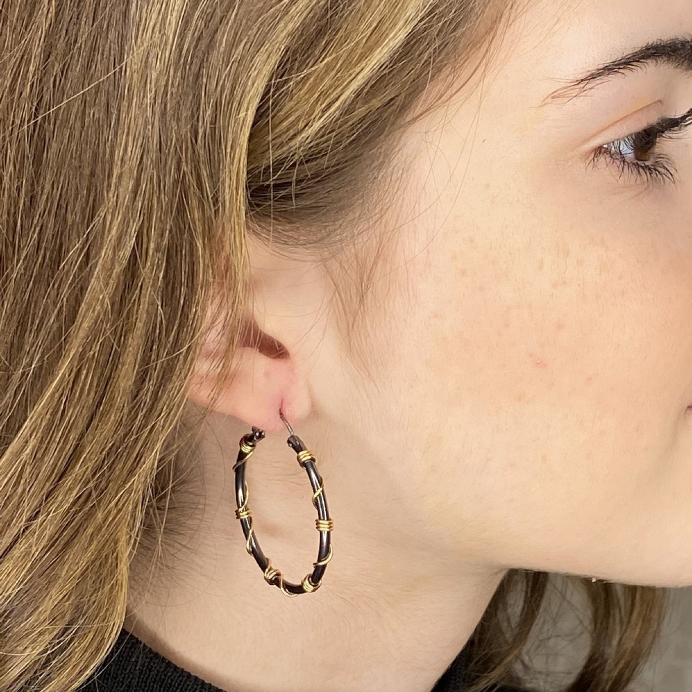Large Black and Gold Wrapped Hoops