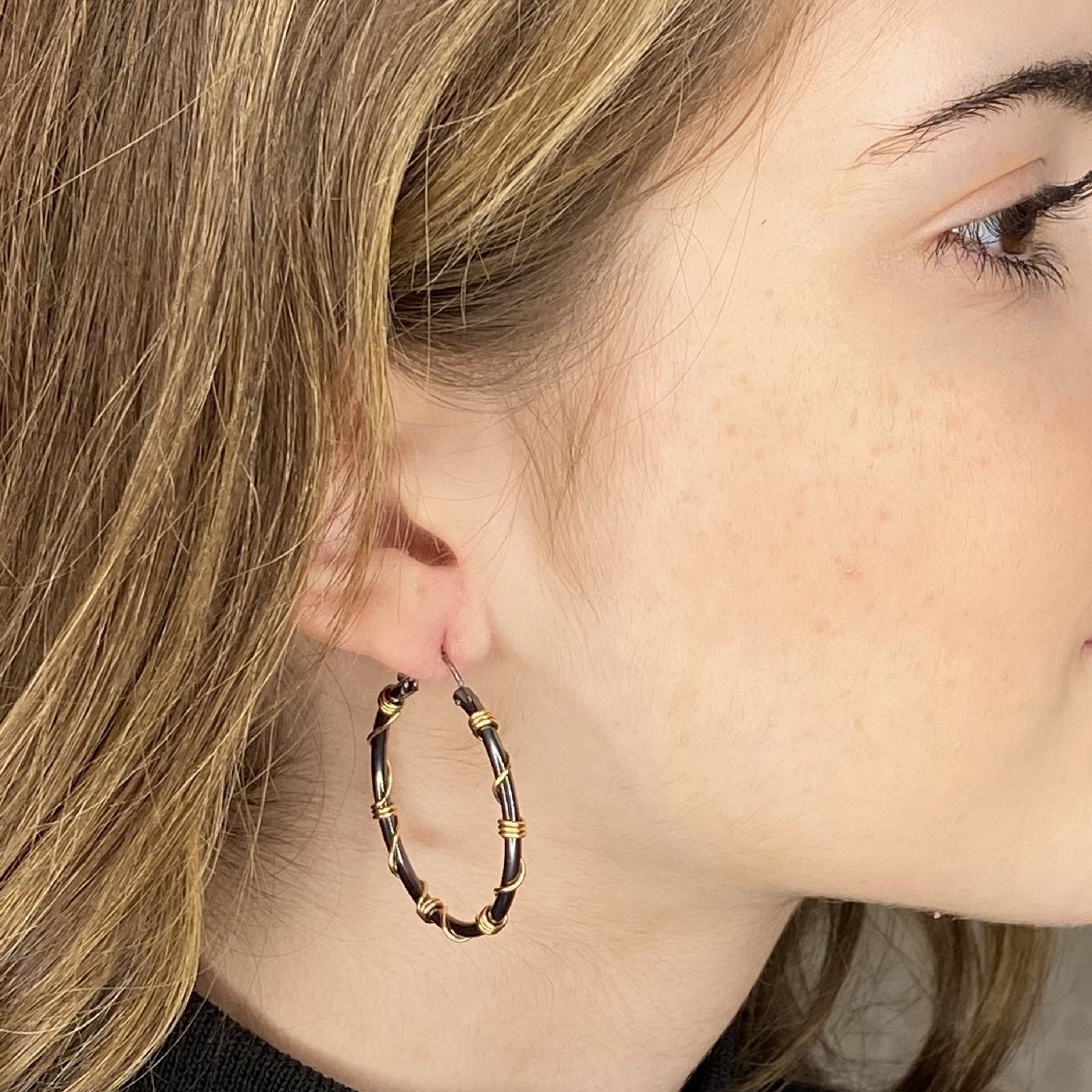 Large Black and Gold Wrapped Hoops