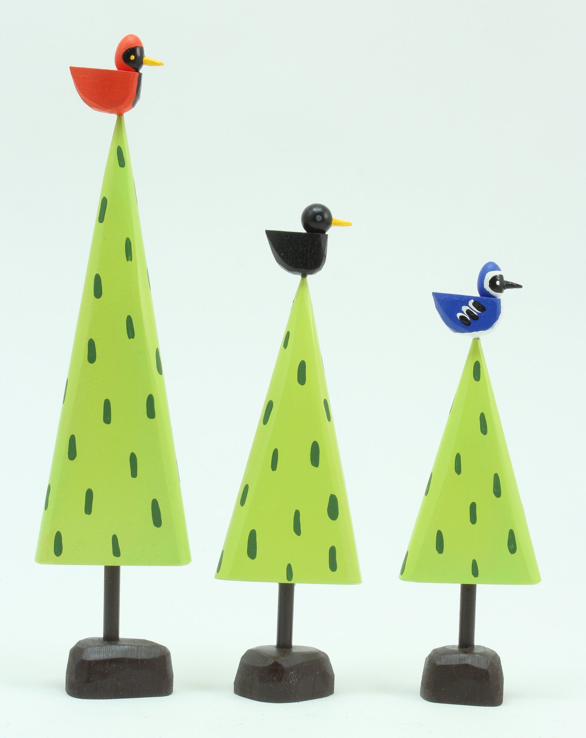 Light Green, Set of Three with Birds