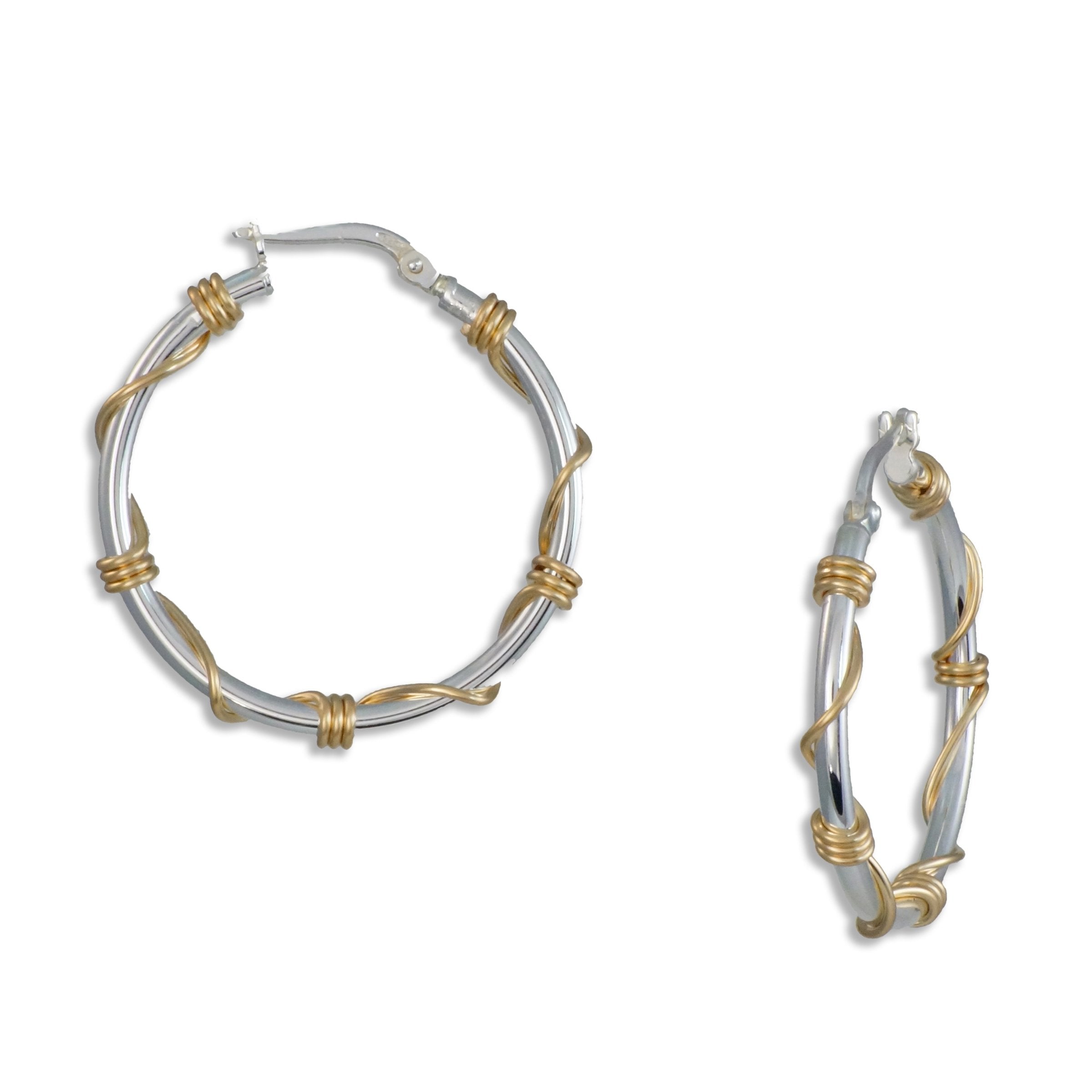 Medium Silver and Gold Wrapped Hoops